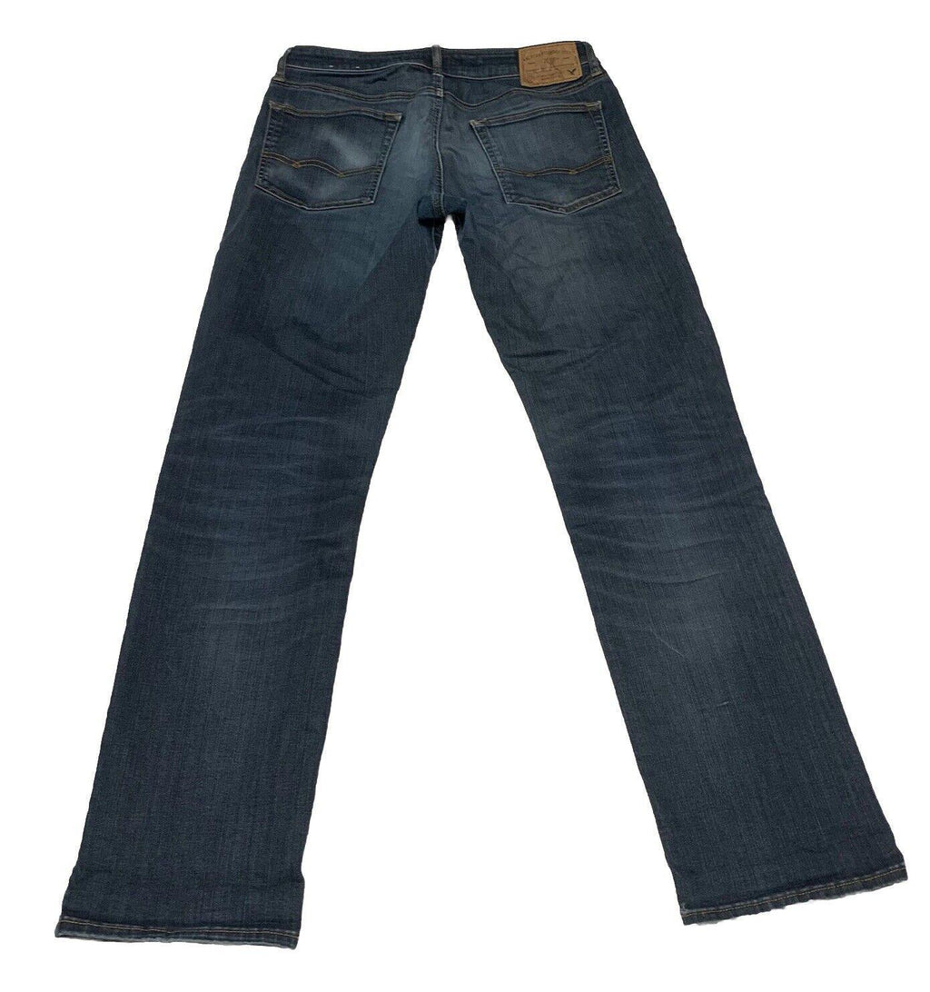 Vaqueros rectos American Eagle Outfitters para hombre, denim flexible con lavado azul oscuro, talla 32/34