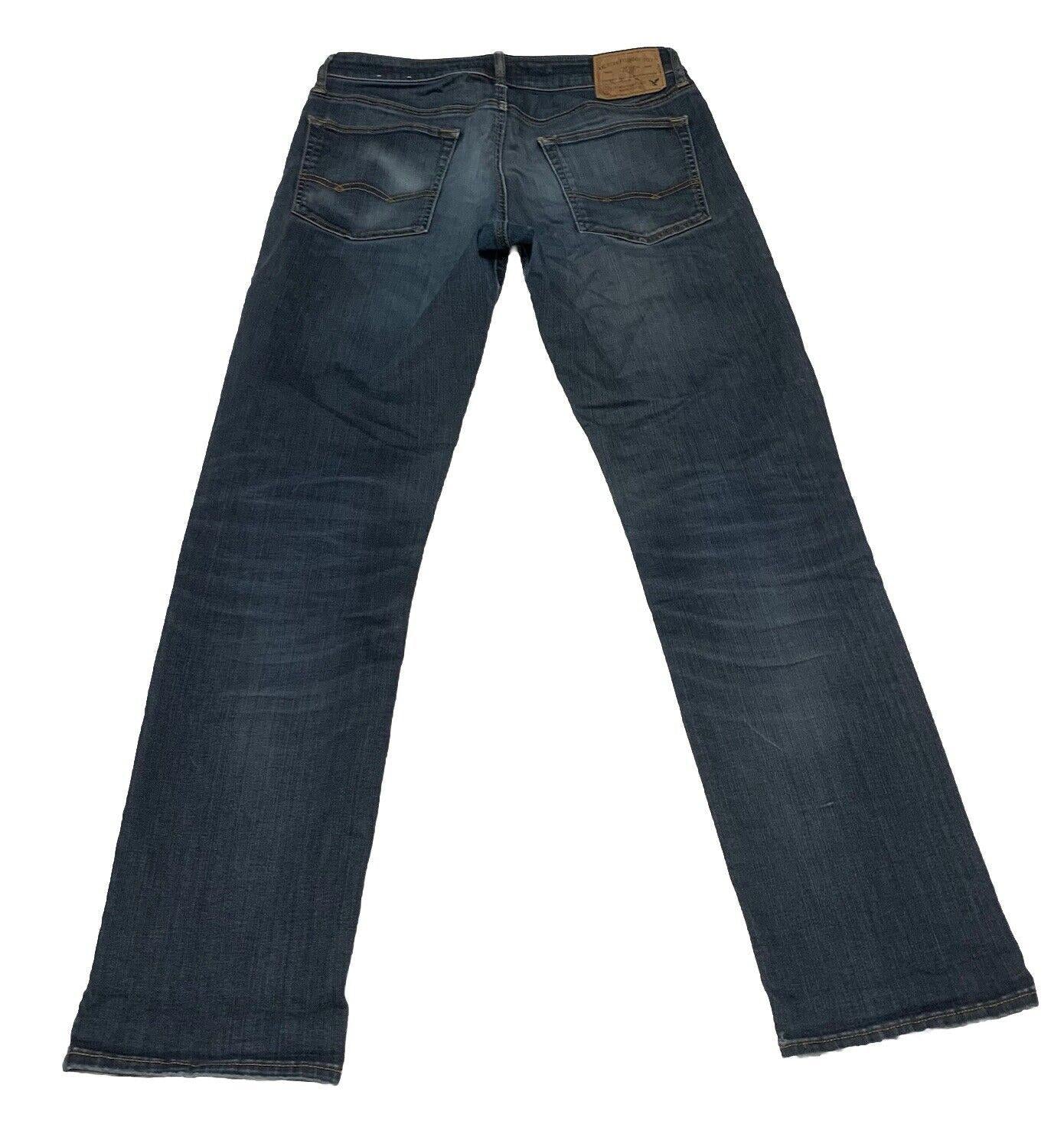Vaqueros rectos American Eagle Outfitters para hombre, denim flexible con lavado azul oscuro, talla 32/34