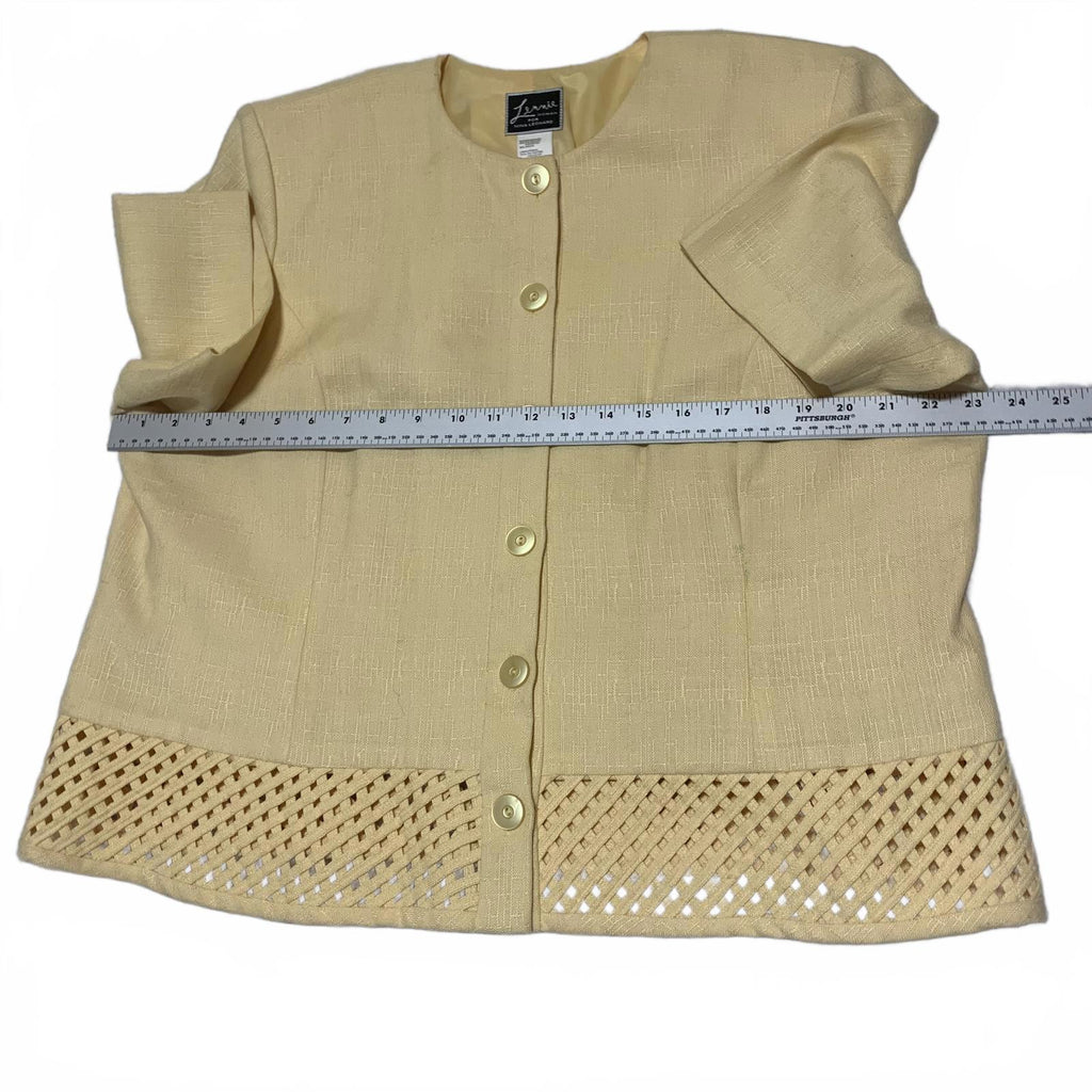 Chaqueta amarilla con botones y diseño enrejado de Lennie Woman para Nina Leonard, talla 16W, para mujer