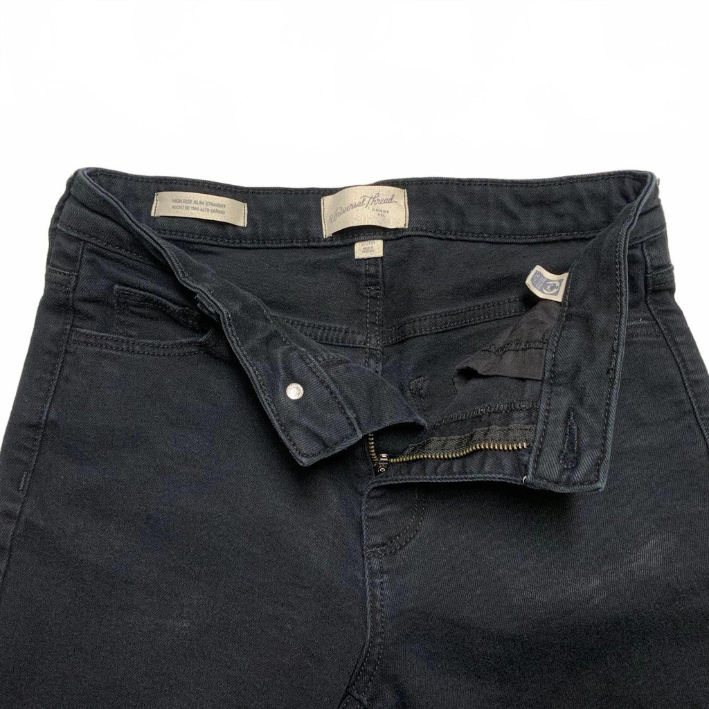 Vaqueros Universal Thread Goods Co. para mujer, talla 2/26R, negros, pierna recta, 26 x 26,25