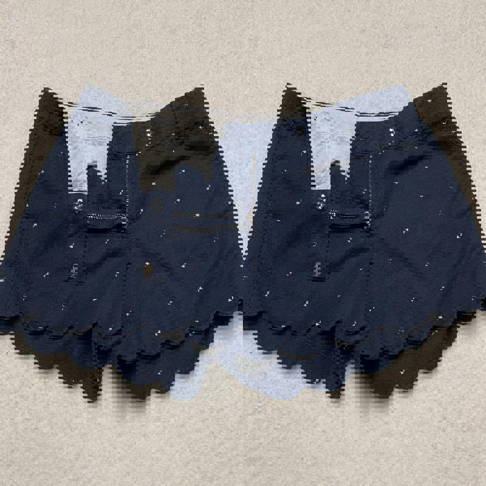 Pantalones cortos de lino y algodón con dobladillo festoneado de J Crew, talla 10, estampado de estrellas en azul marino y blanco