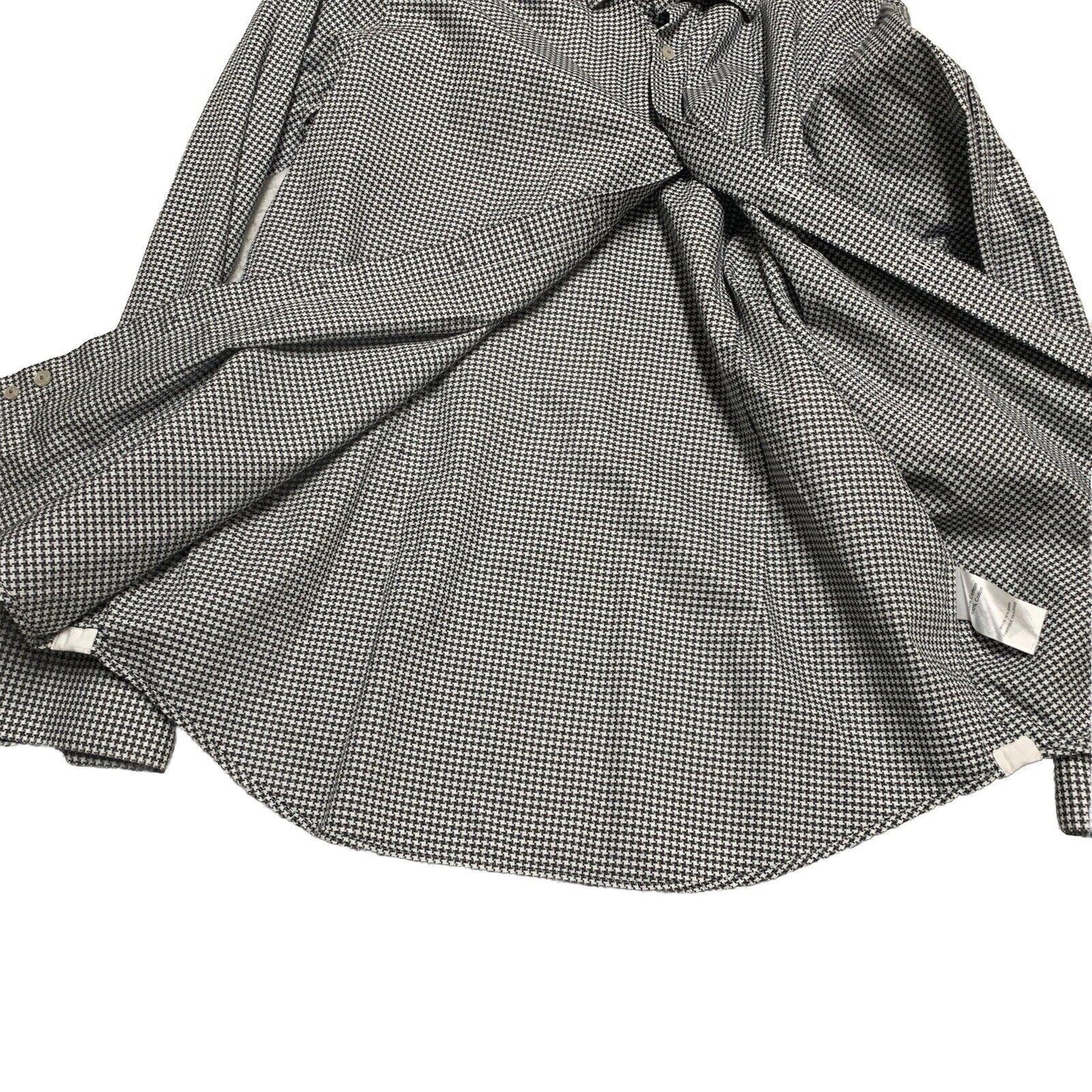 Saks Fifth Avenue Men Shirt 16 1/2 Gray Houndstooth Print Long Sleeve Button Up