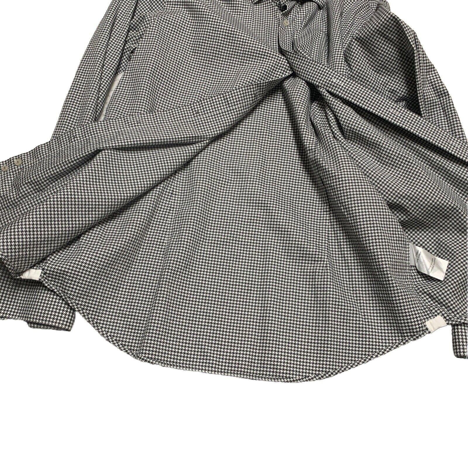 Camisa Saks Fifth Avenue para hombre, talla 16 1/2, gris, con estampado de pata de gallo, manga larga y botones