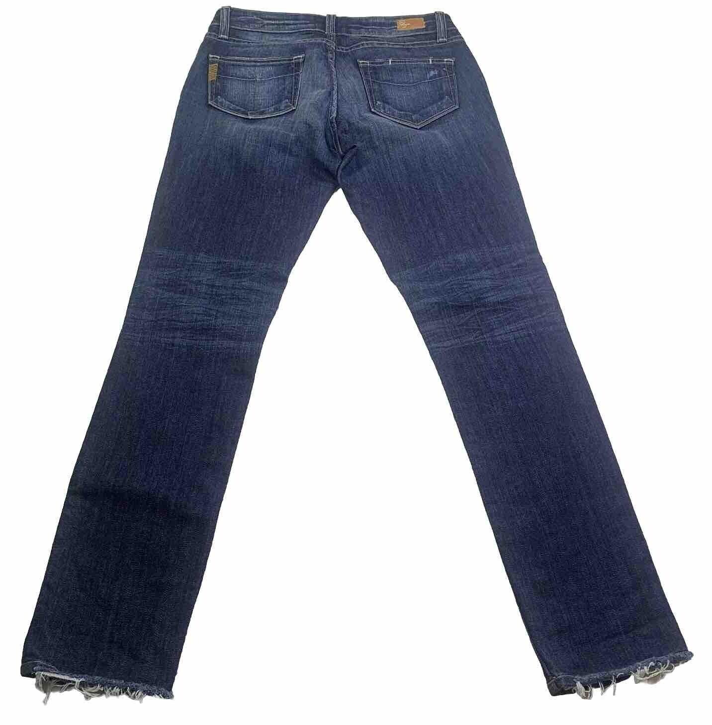 Jeans Paige Skyline para mujer, talla 26, ajustados, con pierna al tobillo, tiro bajo, desgastados, ancho 28 x 29 L