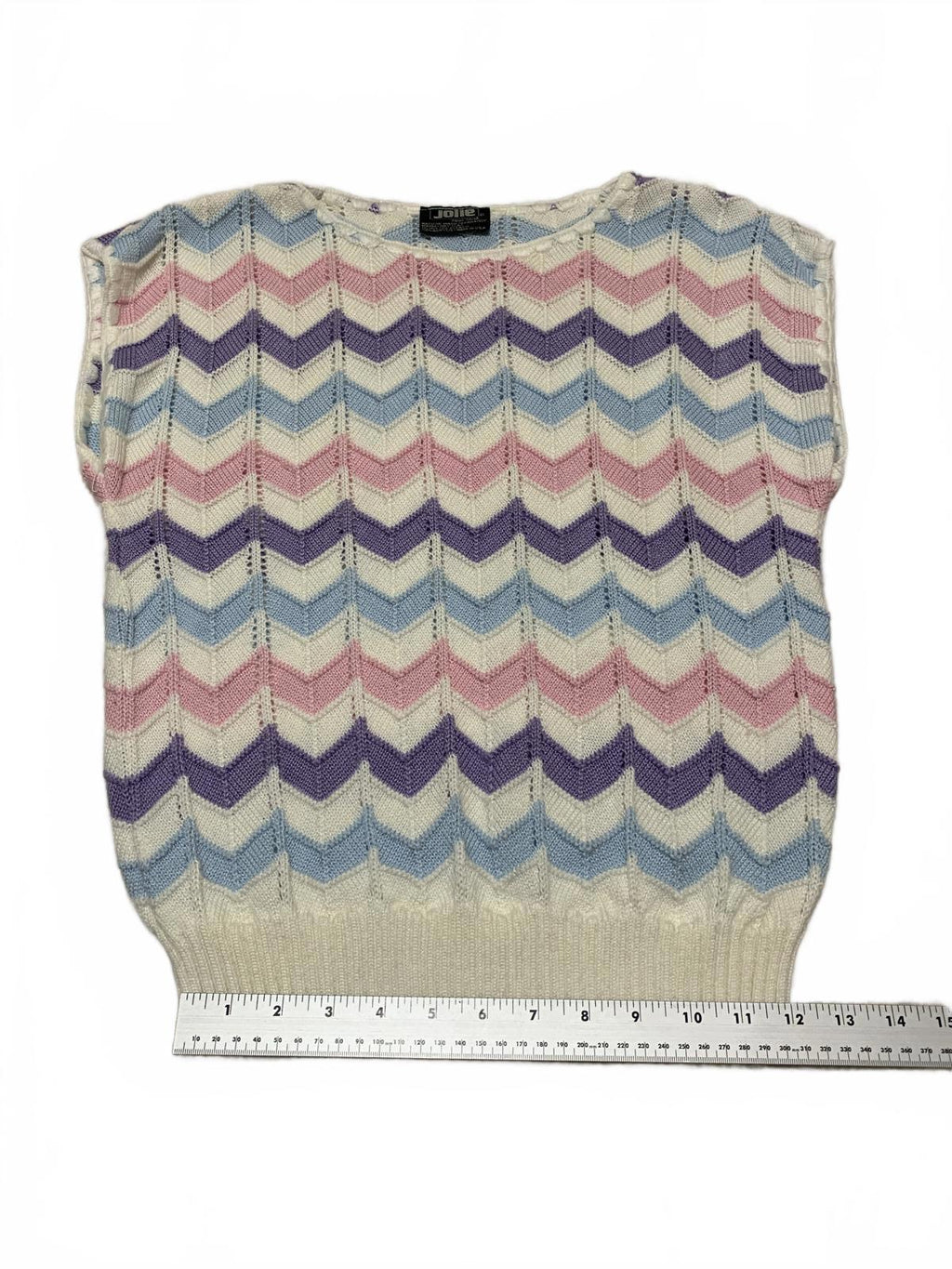 Vintage 80s Jolie New York Women's Pastel  Sweater Vest Chevron Pattern