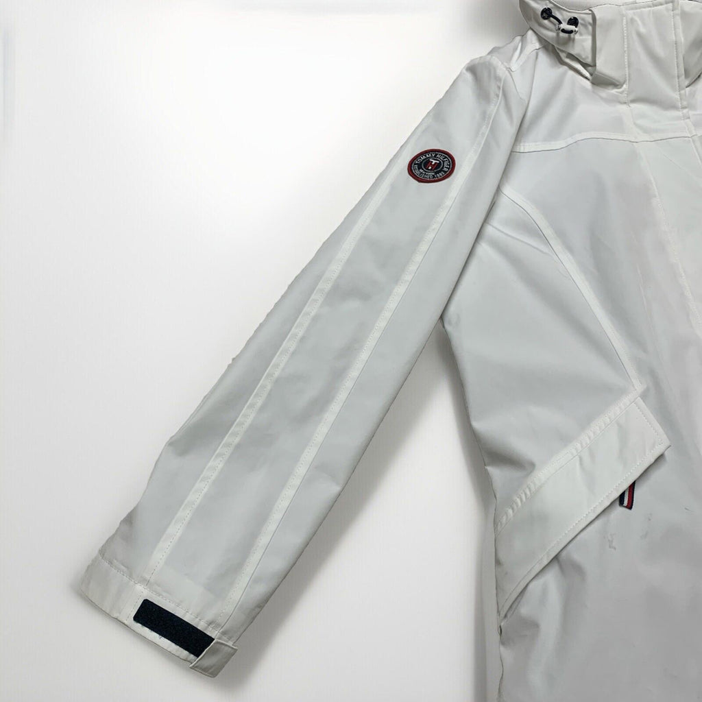 Tommy Hilfiger Women's Medium White Weather Systems Hood Jacket Rain Coat