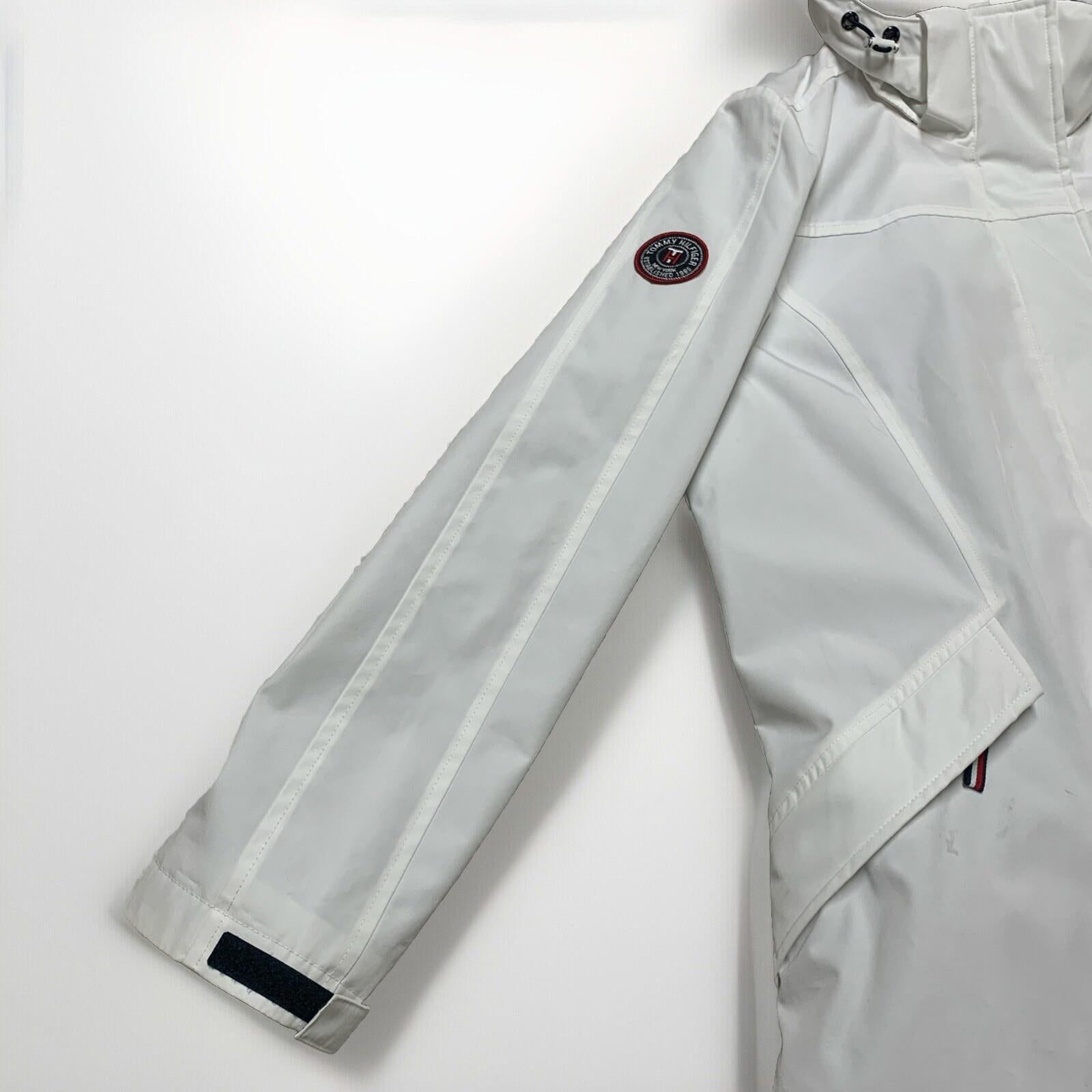Tommy Hilfiger Women's Medium White Weather Systems Hood Jacket Rain Coat
