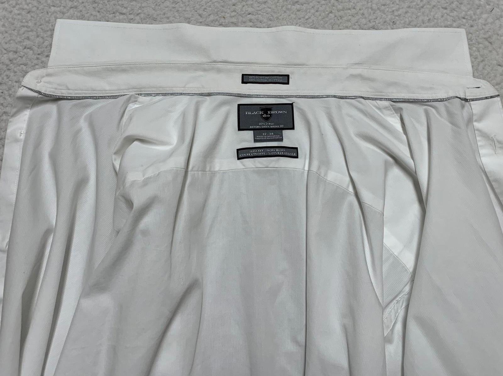 Camisa de vestir ajustada con botones para hombre, color negro y marrón, talla 17, 100 % algodón egipcio, 1826