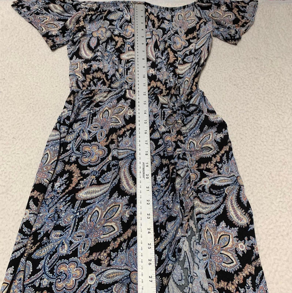 Vestido largo con estampado floral de rayón de manga corta para mujer, talla M, color aguamarina