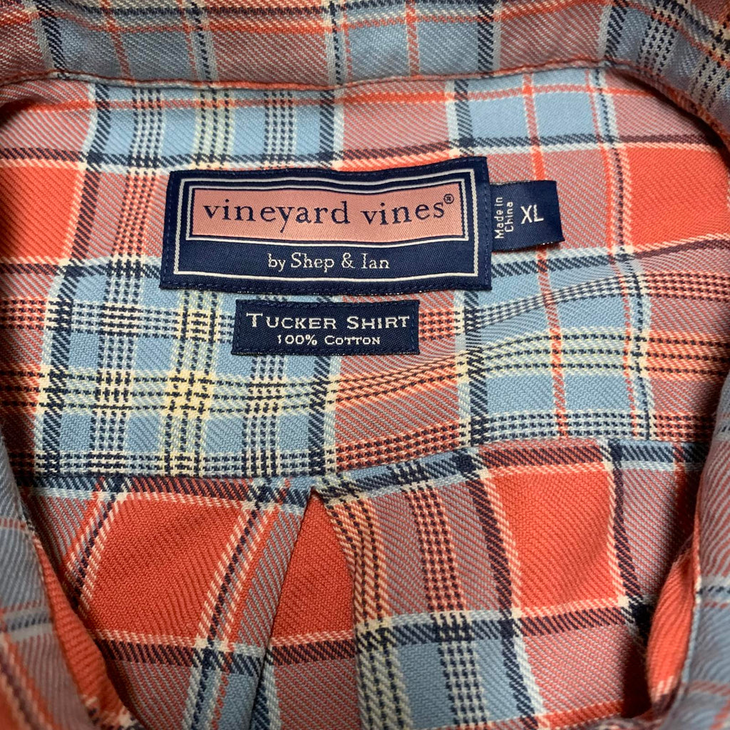 Camisa con botones a cuadros azul y naranja XL para hombre de Vineyard Vines