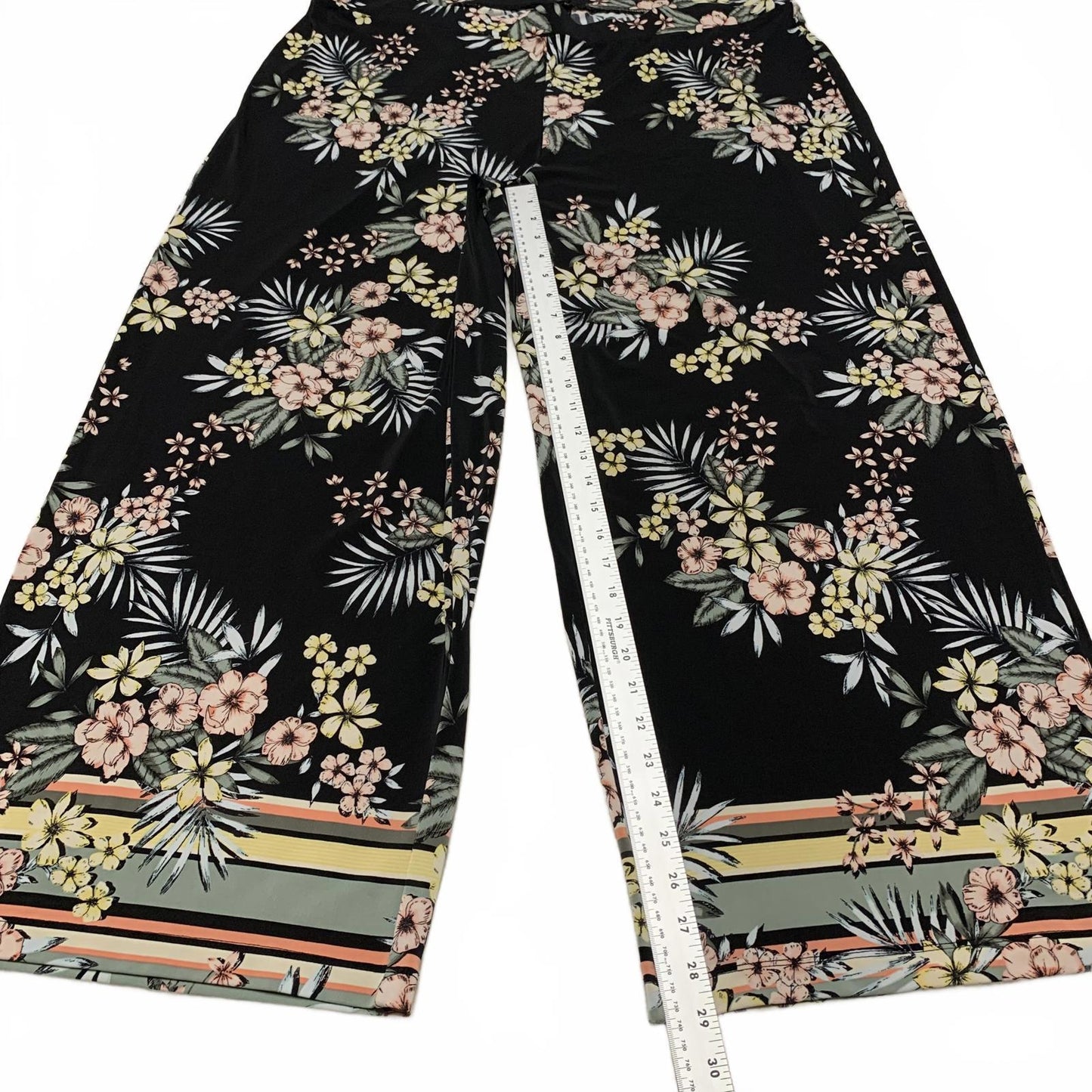Roz & Ali Sz 3X Floral Print Wide Leg Pants Tropical Vibe W43X29 L