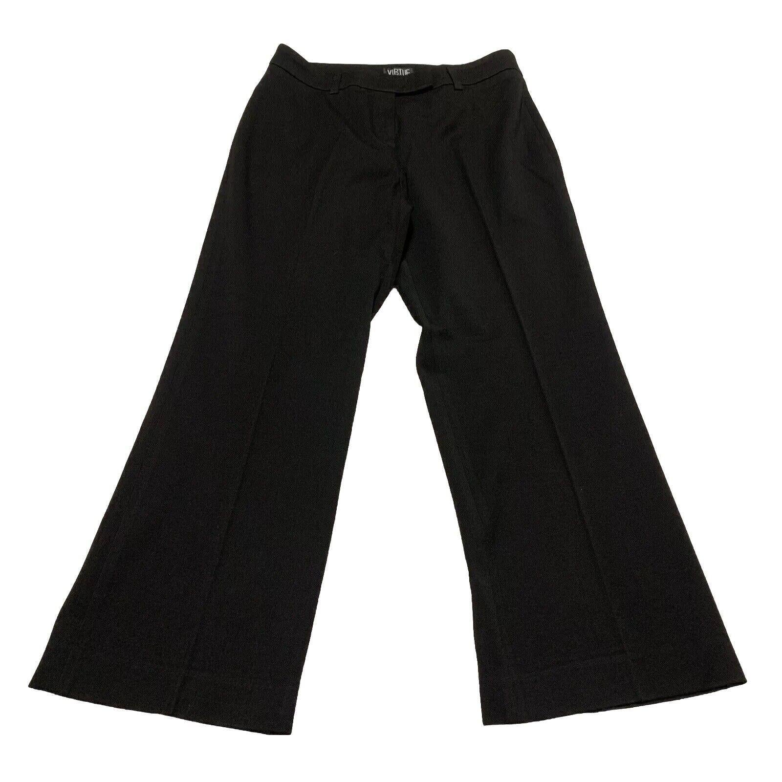 Pantalones de vestir negros Virtue para mujer, talla 12, con trabillas para cinturón y pierna ancha