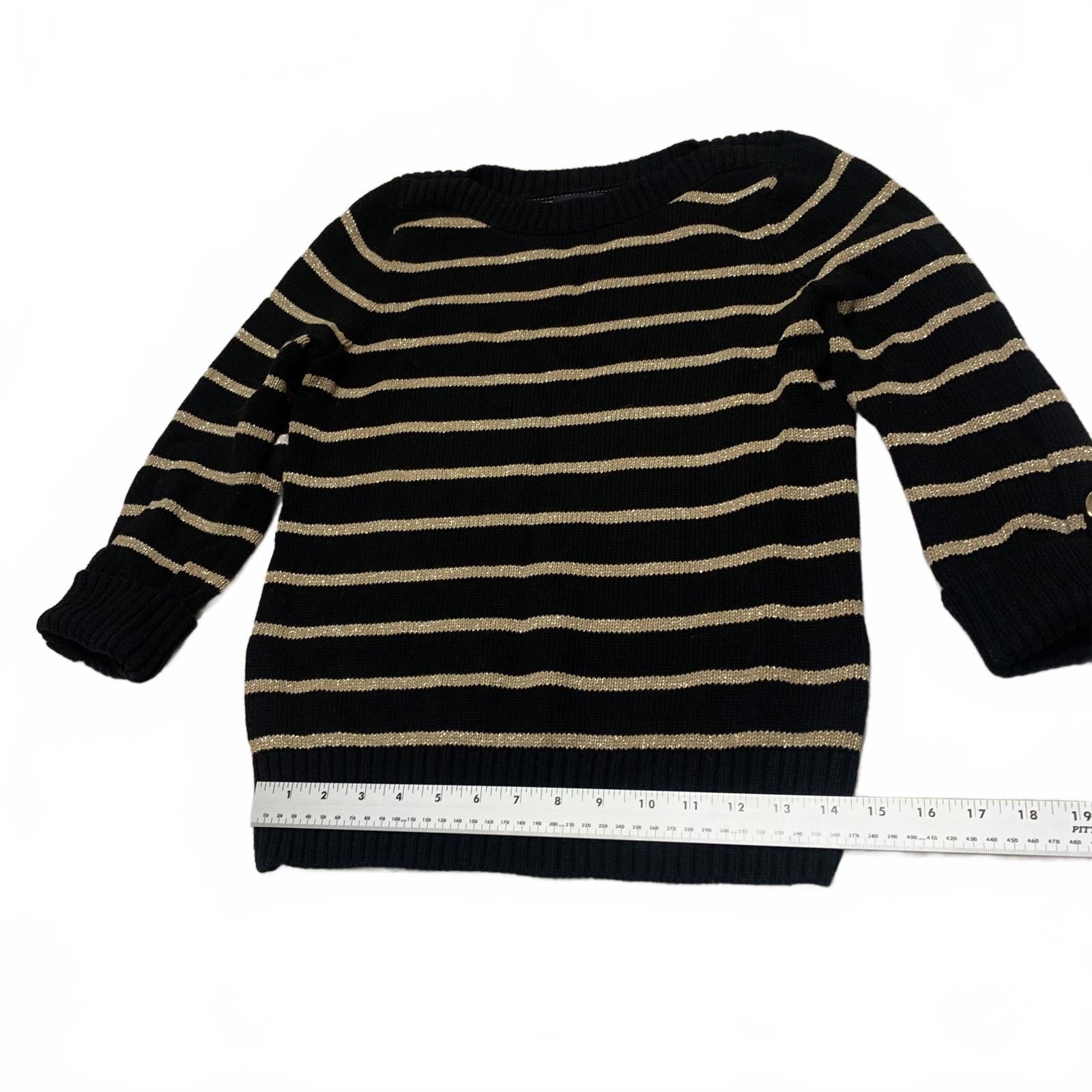 Suéter de rayas beige y negro con mangas con puños de Jones New York para mujer, talla pequeña M