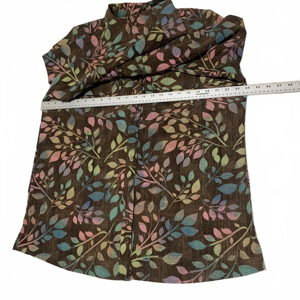 Denim & Company d&co Women's Size L Multicolor Leaf Print Shirt  Boho Fall Style