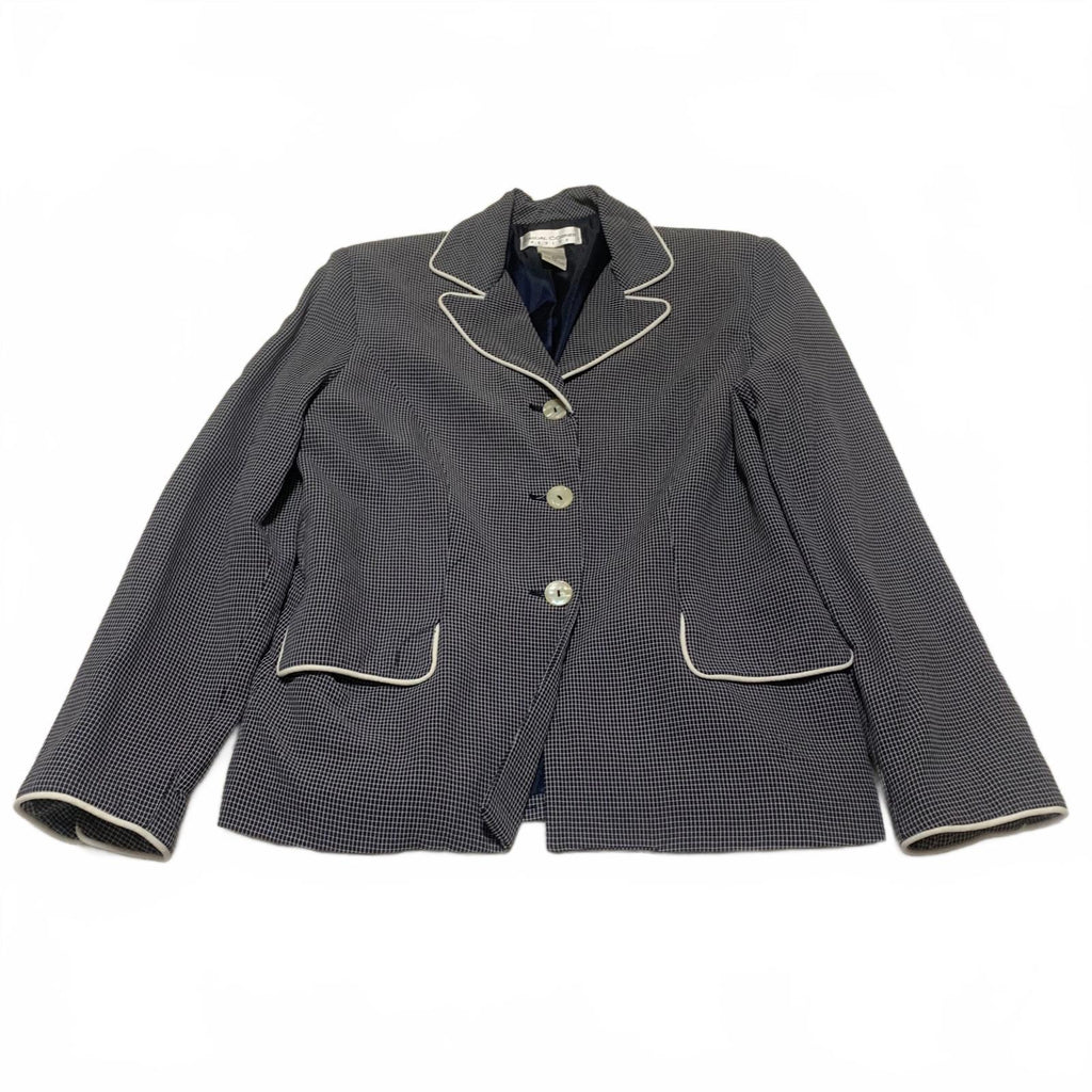 Vintage Casual Corner Petite Women's 8P Navy Blazer Piped Trim Button Jacket