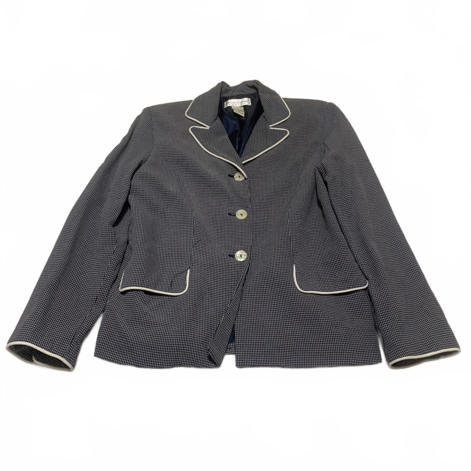 Blazer azul marino con ribete de botones Vintage Casual Corner Petite para mujer, talla 8P