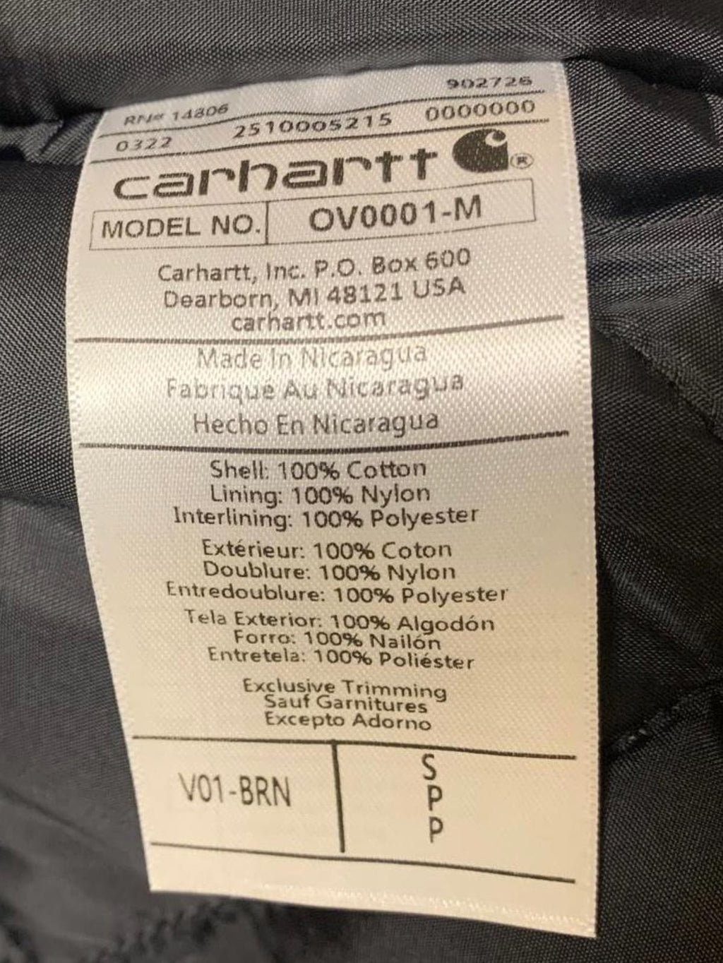 Chaleco de trabajo acolchado Carhartt para hombre, talla pequeña, marrón, corte relajado, OV0001-M