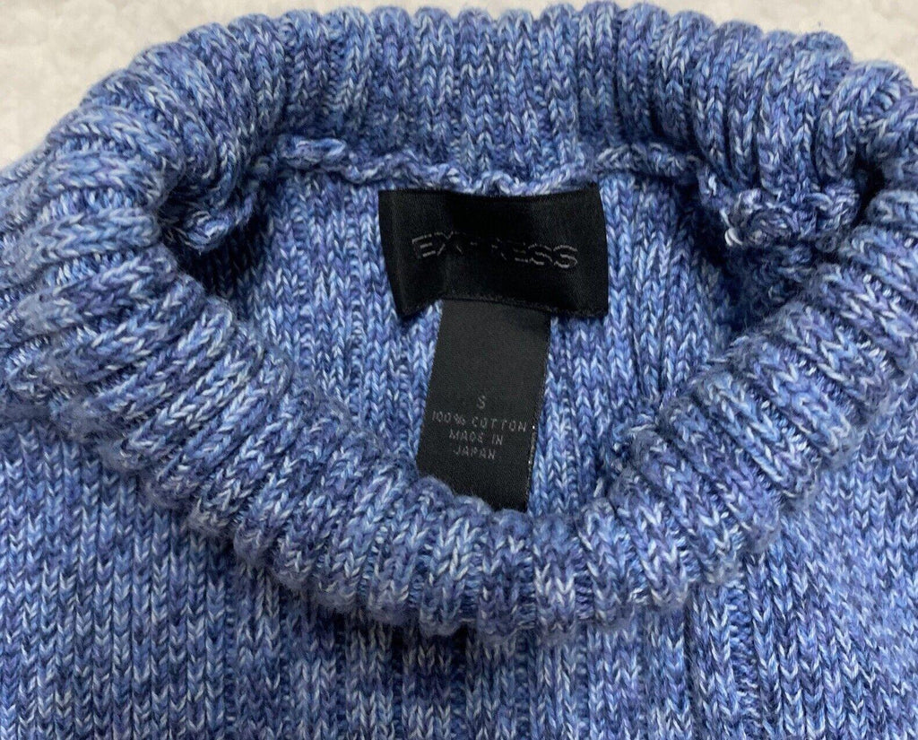 Suéter Express para mujer, cuello alto pequeño, punto trenzado acanalado, azul jaspeado