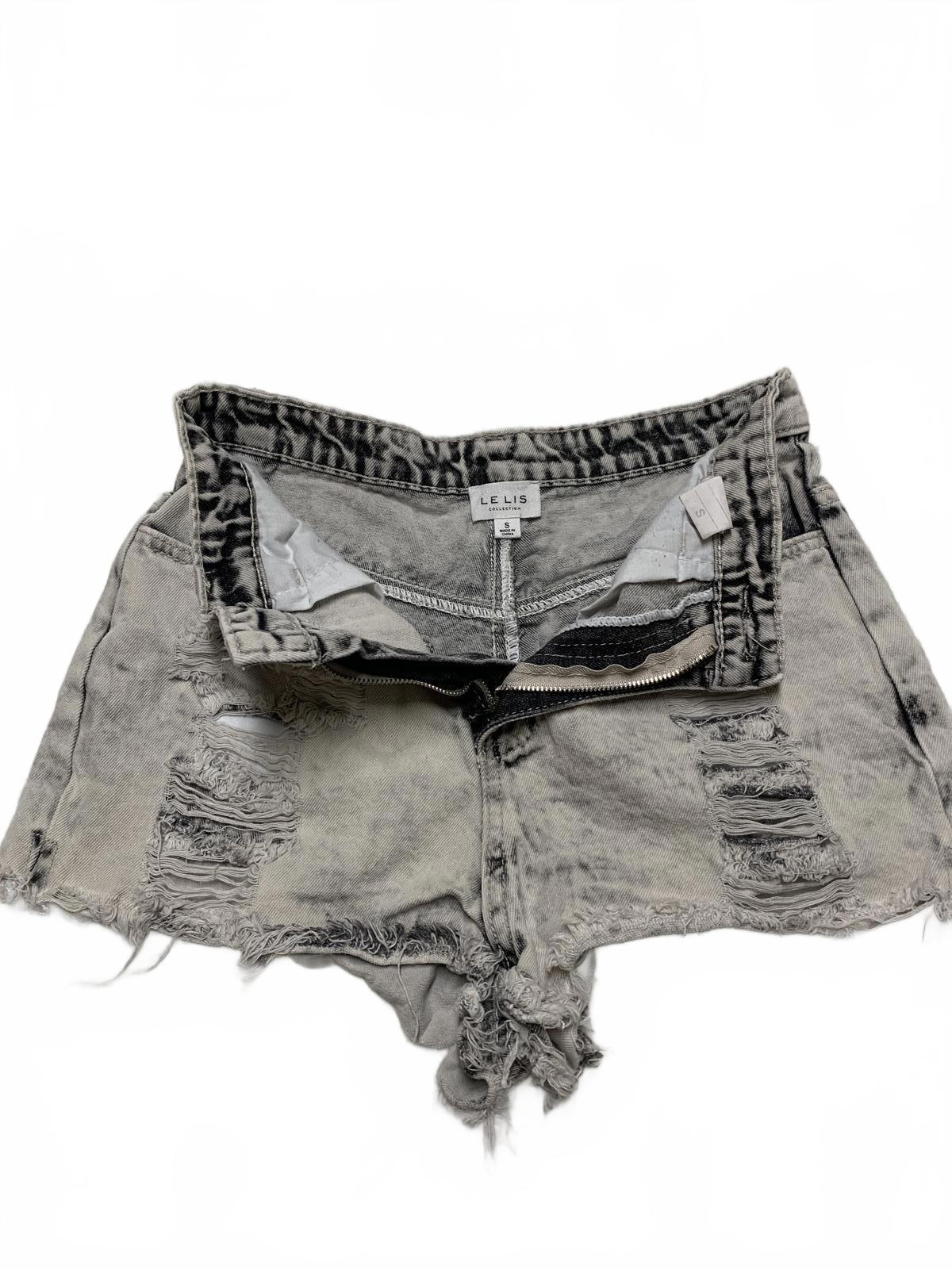 LE LIS Pantalones cortos vaqueros desgastados grises talla pequeña W25 de tiro medio con dobladillo deshilachado