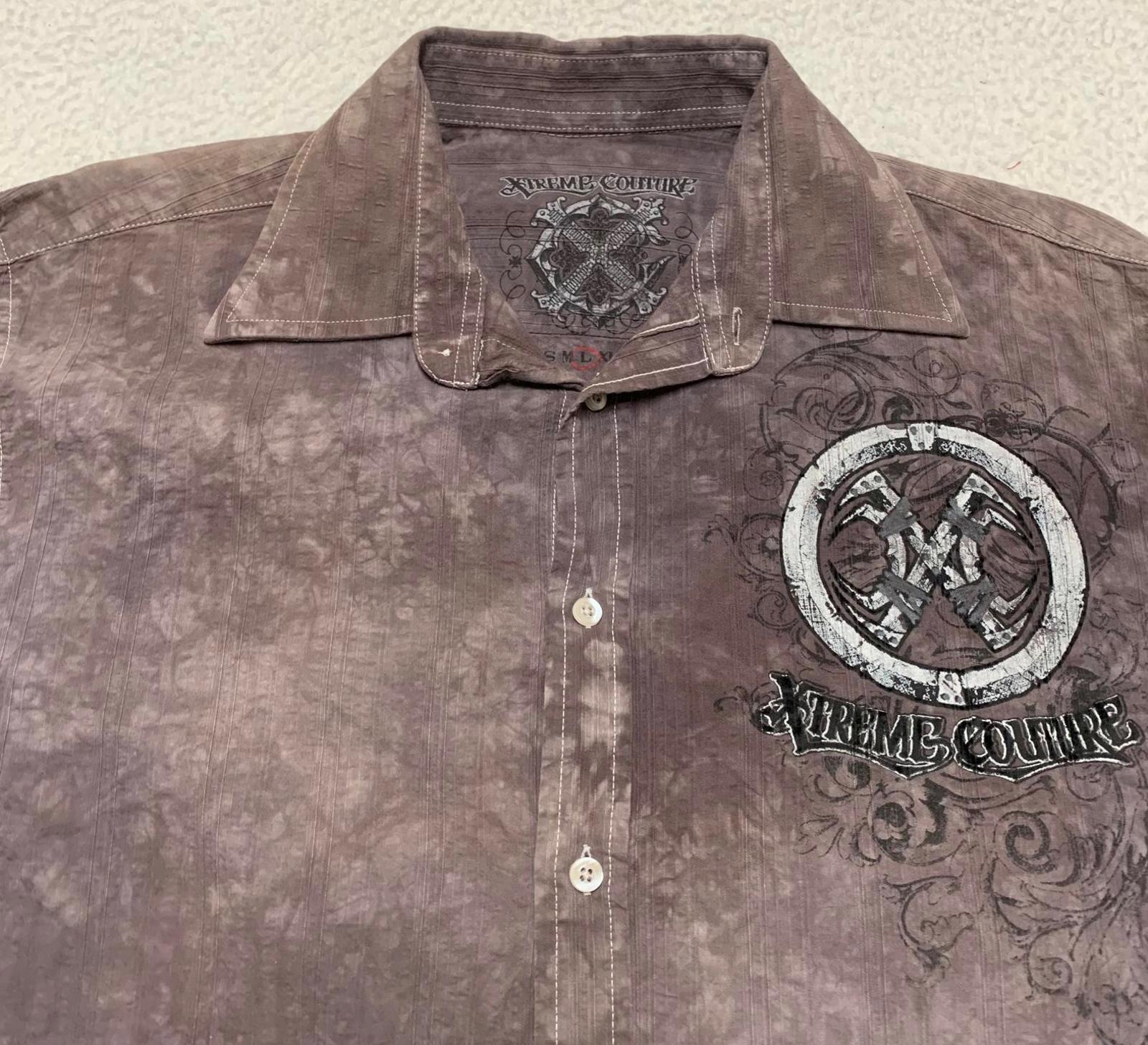 Camisa de noche de manga larga marrón con lavado ácido de Xtreme Couture para hombre, talla grande