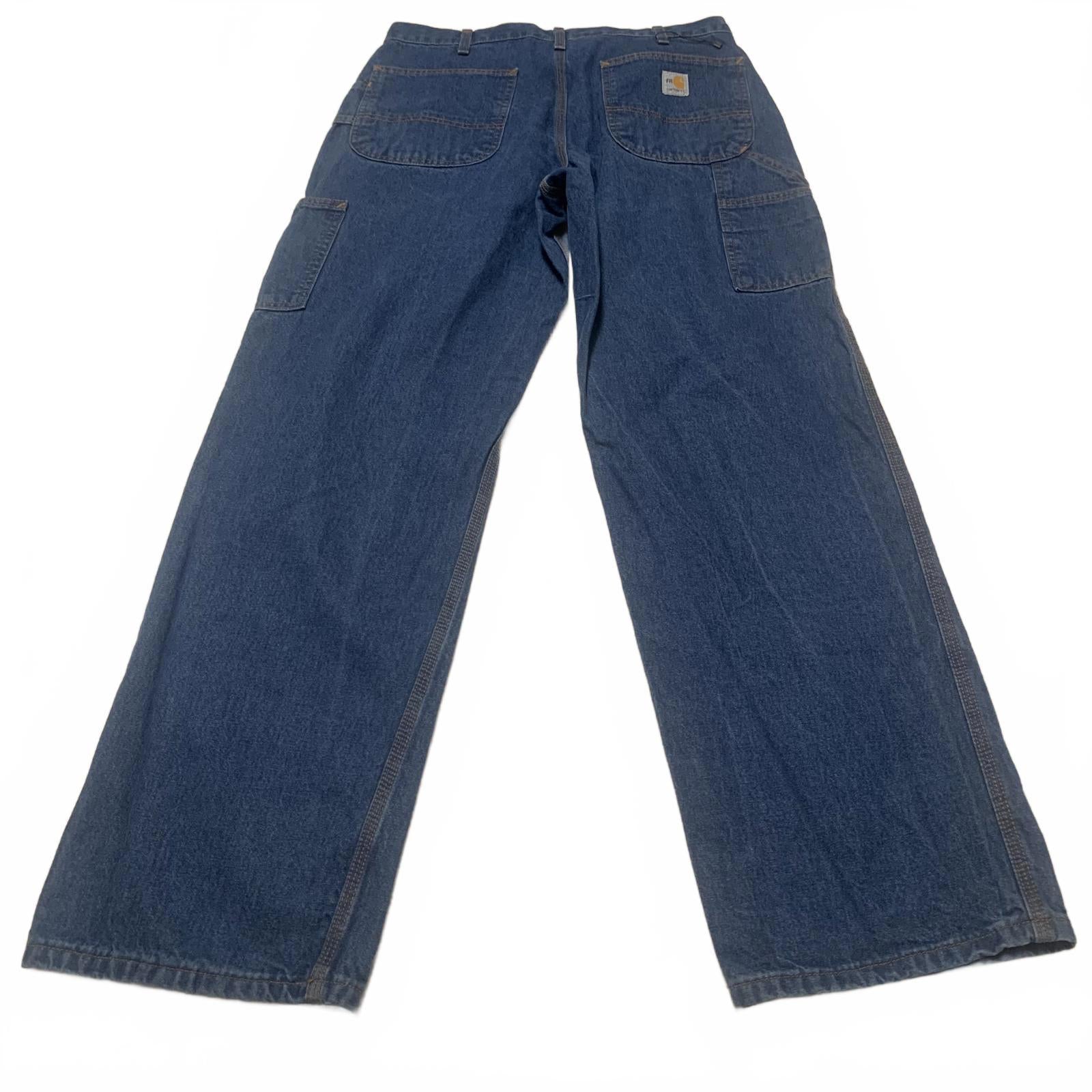 Pantalones de trabajo cargo de mezclilla azul Carhartt FRB13 DNM para hombre, talla 34 x 32, 32 x 32 (talla real)