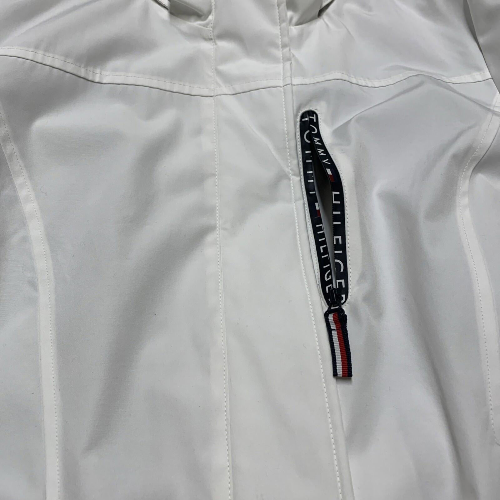 Tommy Hilfiger Women's Medium White Weather Systems Hood Jacket Rain Coat