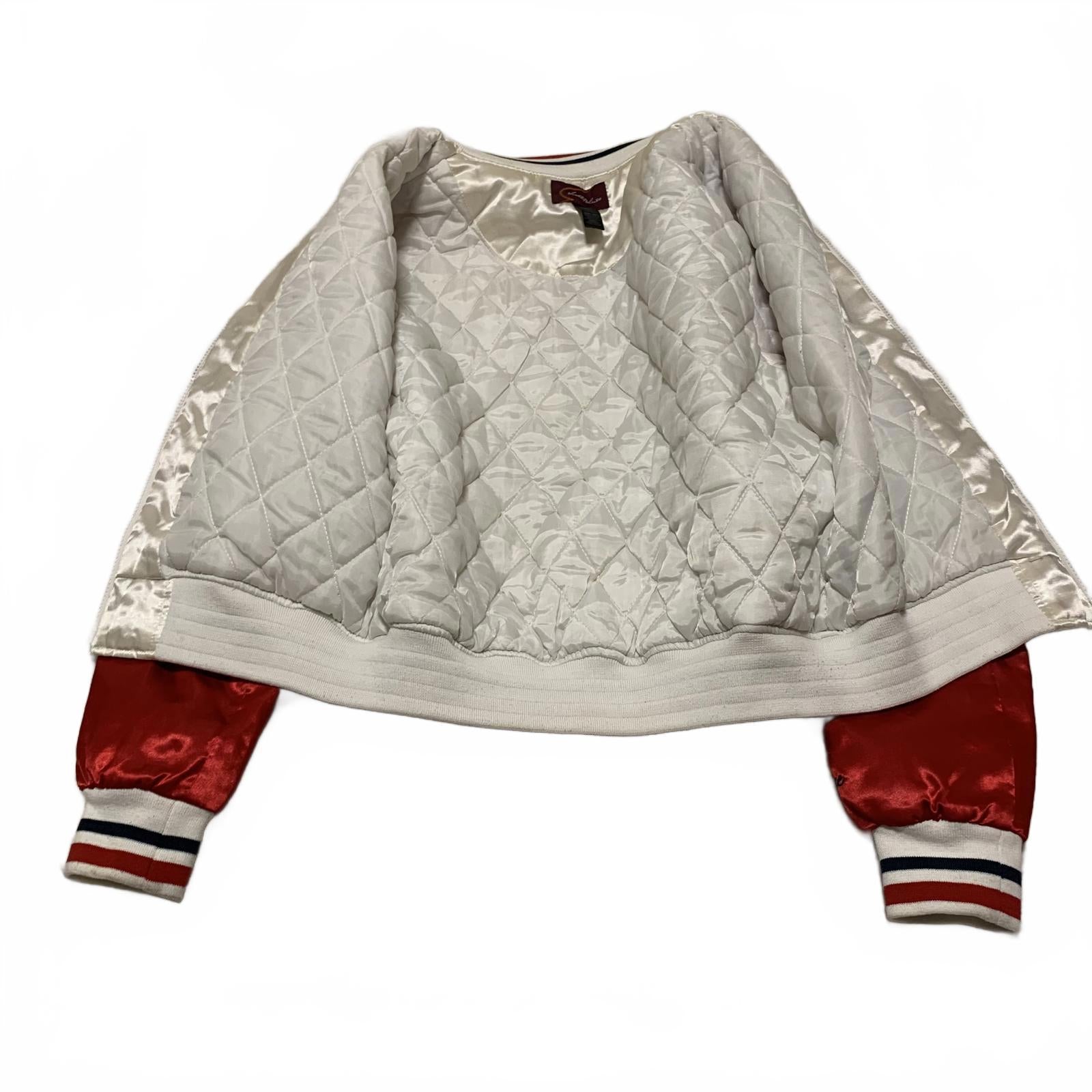 Chaqueta bomber Tweety Paris para mujer, talla L, color rojo y blanco, de satén Y2K, de Looney Tunes, lote 29