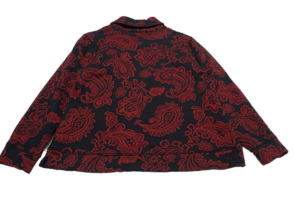 Suéter Croft &amp; Barrow para mujer, talla pequeña XL, con estampado floral de cachemira en rojo y negro, con cremallera y manga larga