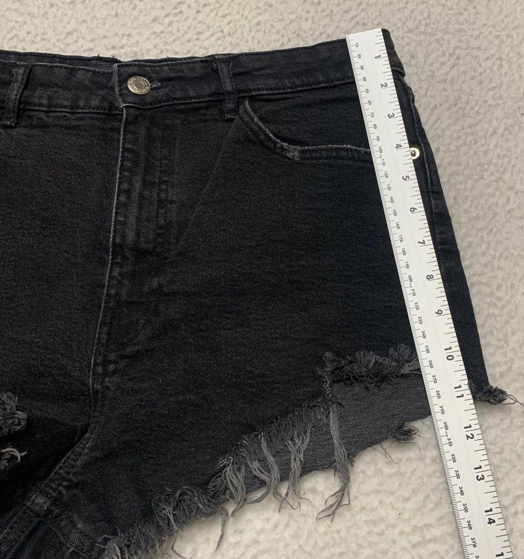 Shorts vaqueros desgastados negros de tiro alto para mujer de Zara, talla 12, estilo festival grunge
