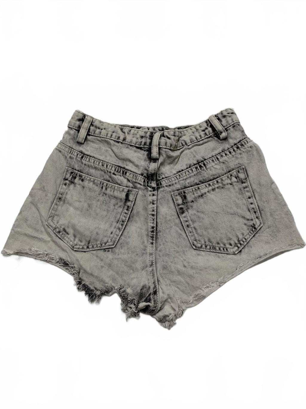 LE LIS Pantalones cortos vaqueros desgastados grises talla pequeña W25 de tiro medio con dobladillo deshilachado