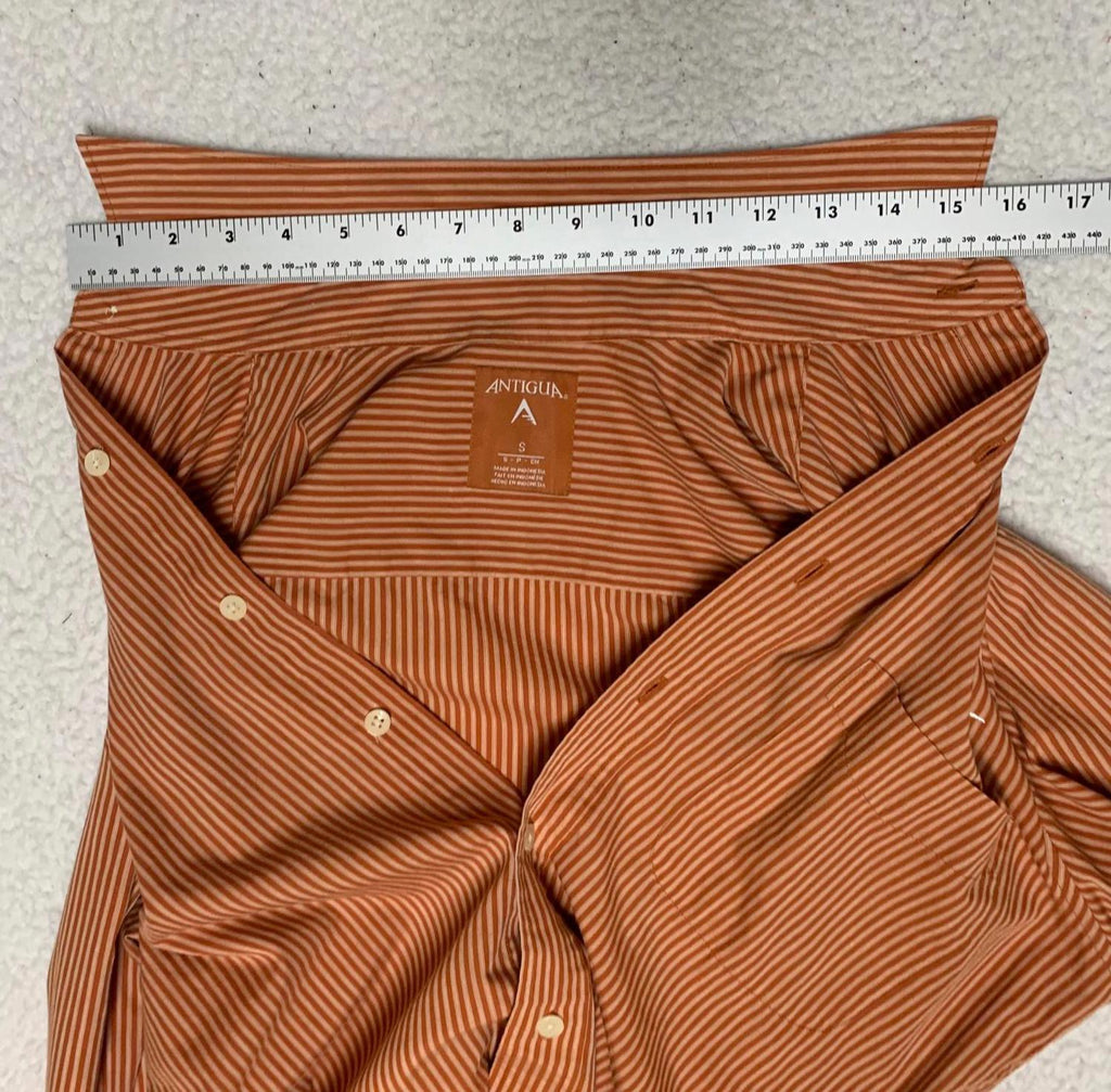 Camisa a rayas naranja con botones, talla pequeña, para hombre de la Universidad de Antigua de Texas