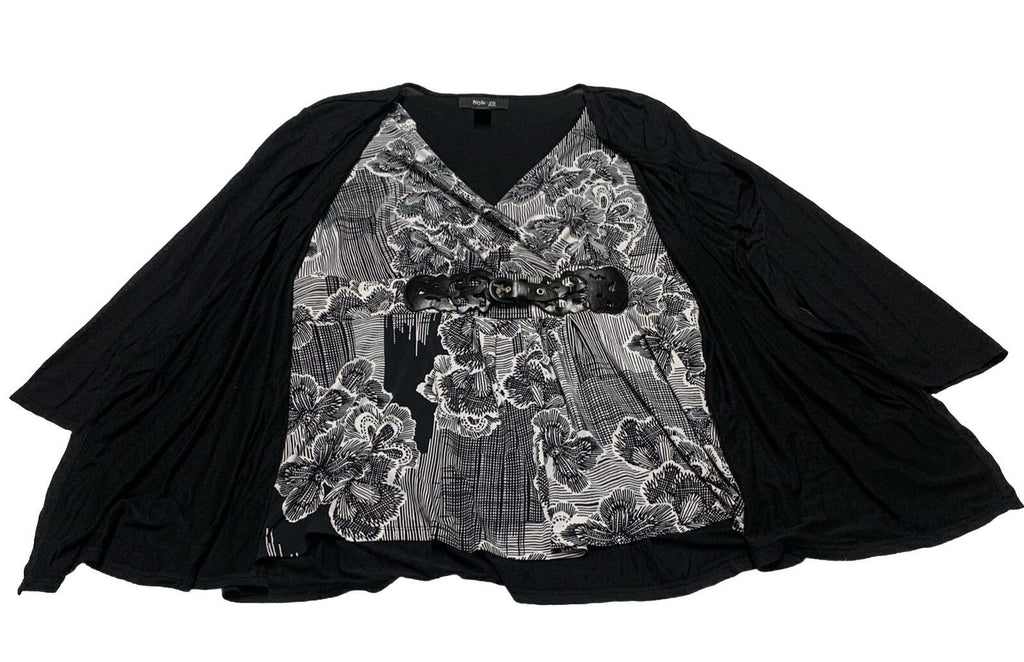 Túnica con cinturón estilo bohemio festivo en blanco y negro PXL para mujer de Style &amp; Co.