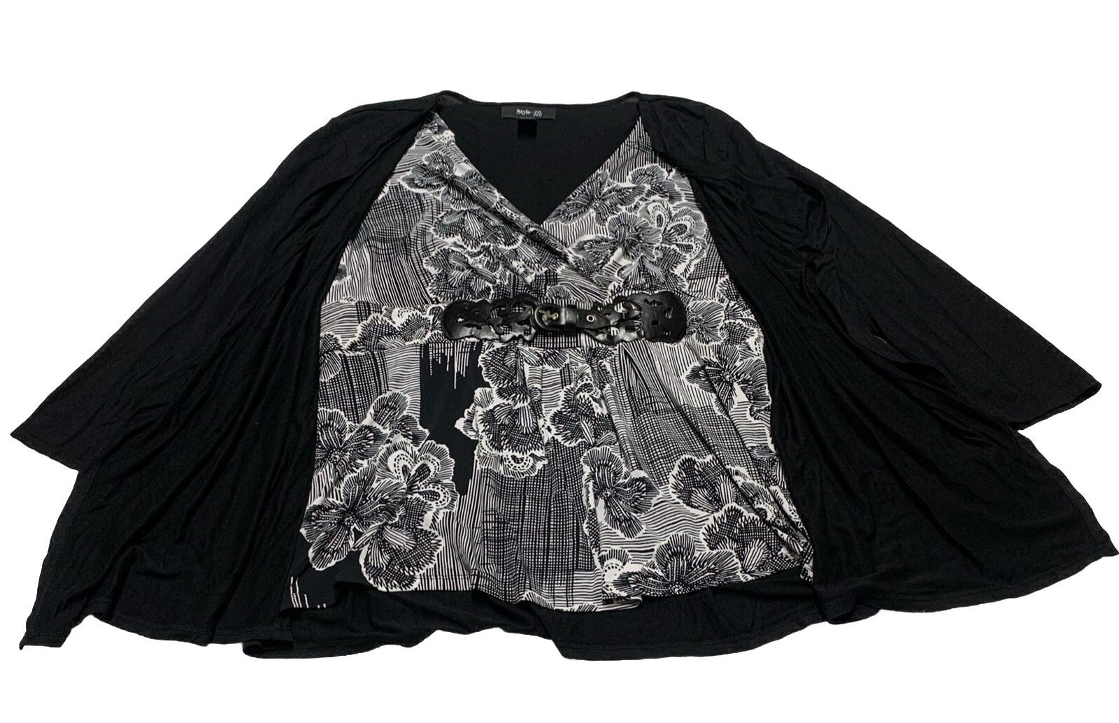 Túnica con cinturón estilo bohemio festivo en blanco y negro PXL para mujer de Style &amp; Co.