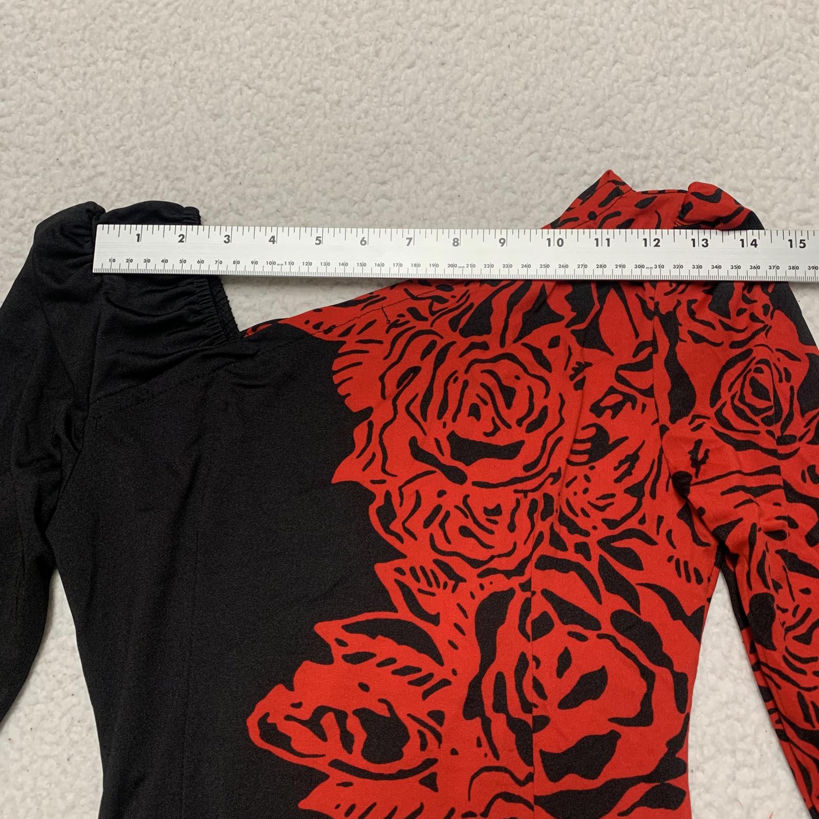 Vestido con estampado de rosas rojas y negras, talla pequeña, estilo perfecto de Shez para mujer