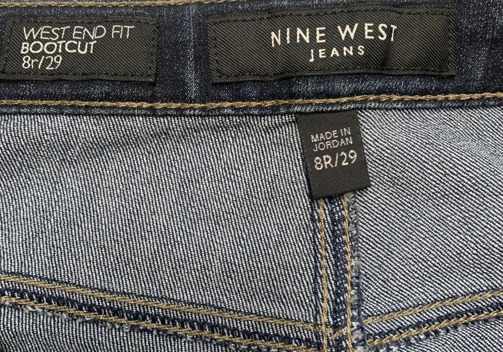 Vaqueros Nine West para mujer, talla 8R, lavado azul oscuro, corte de bota, 32 x 29