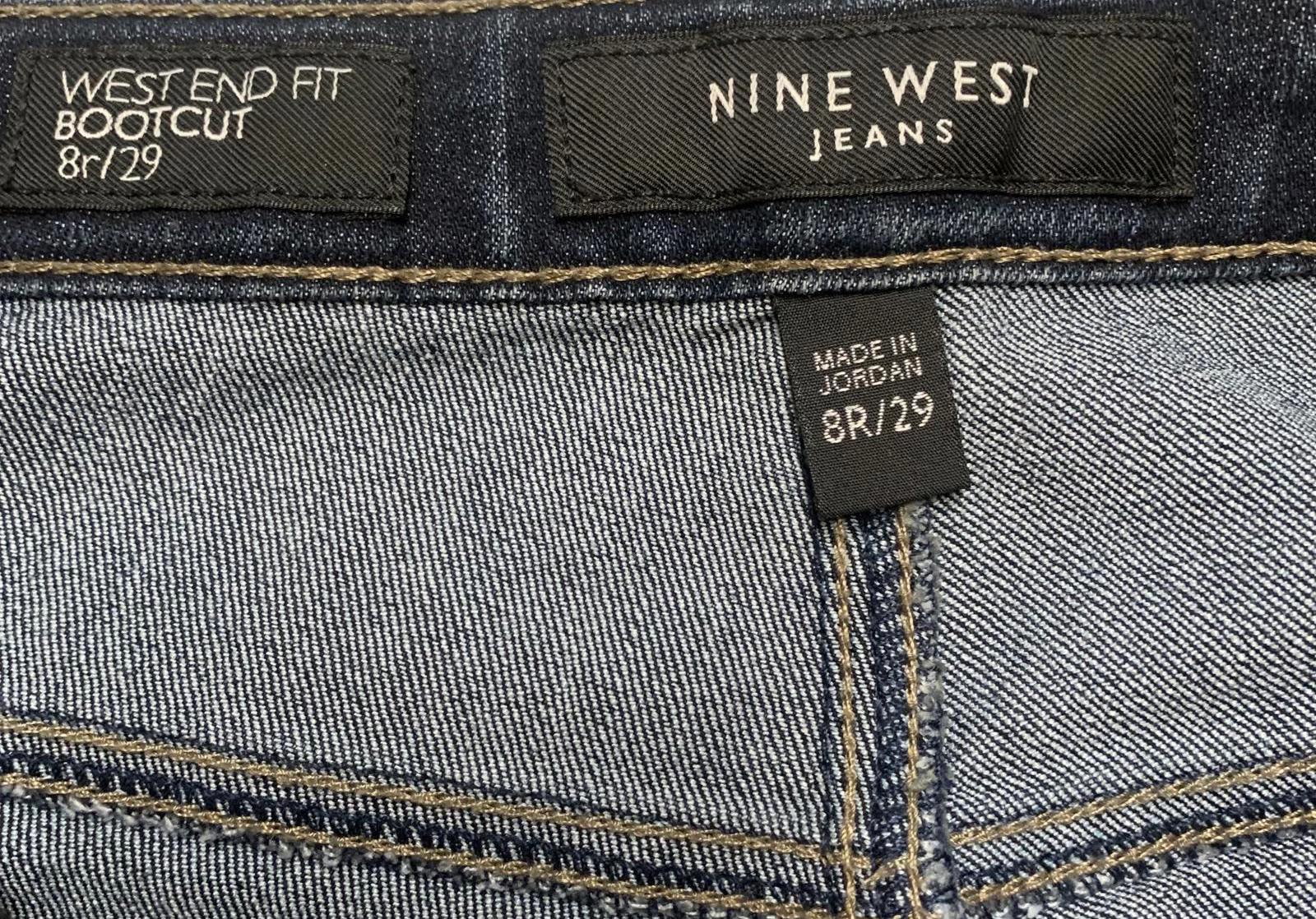 Vaqueros Nine West para mujer, talla 8R, lavado azul oscuro, corte de bota, 32 x 29