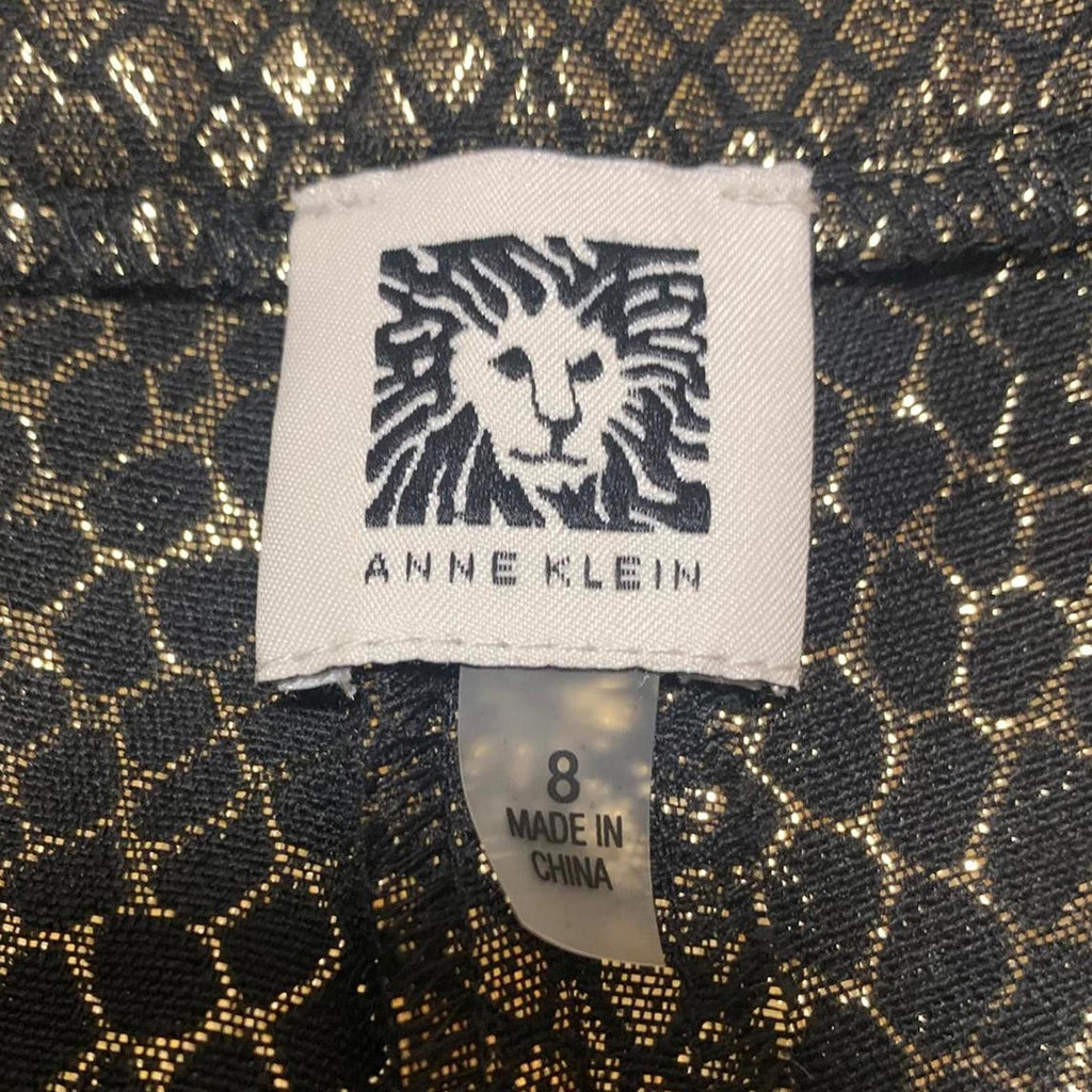 Pantalones Anne Klein para mujer, talla 8, con estampado de piel de serpiente en negro y dorado metalizado