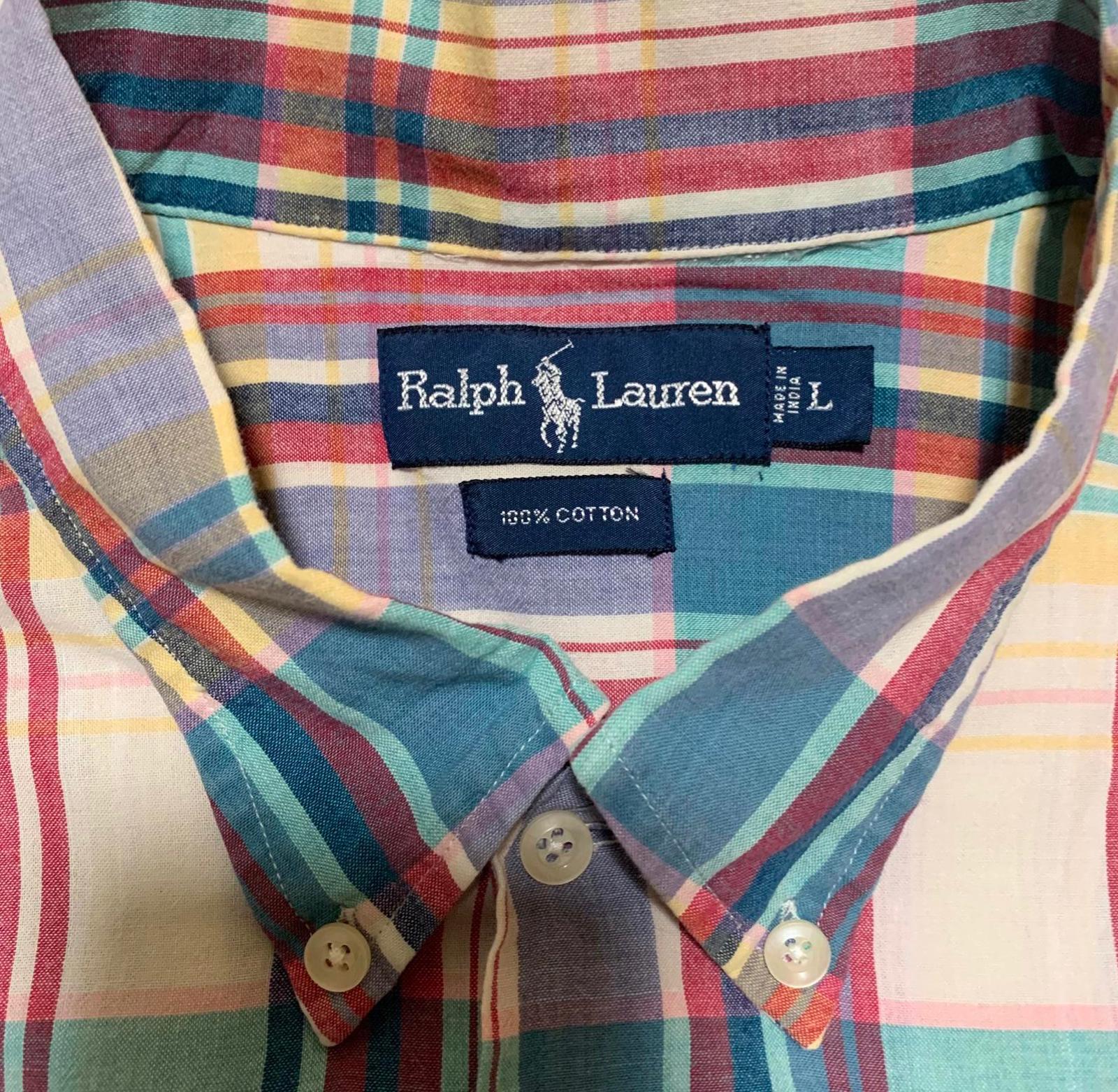 Ralph Lauren Pastel Plaid Short Sleeve Shirt L Cotton