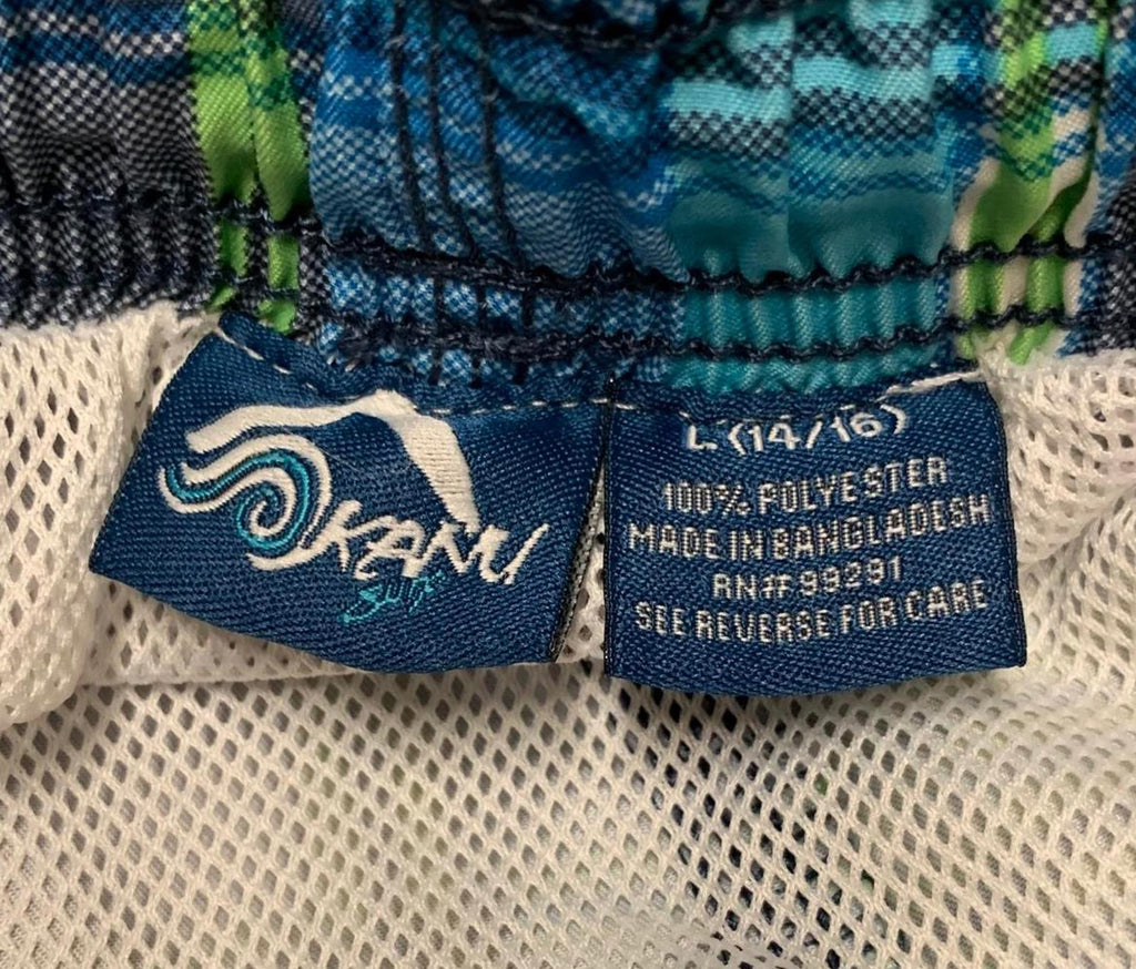 Bañador Kanu Surf para niño, talla L (14-16), a cuadros, azul y verde