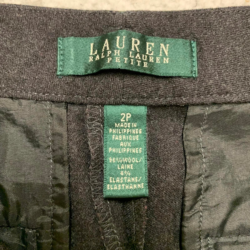 Pantalones de vestir de lana gris carbón Lauren Ralph Lauren para mujer, talla 2P, talla pequeña, ancho 27 x 29