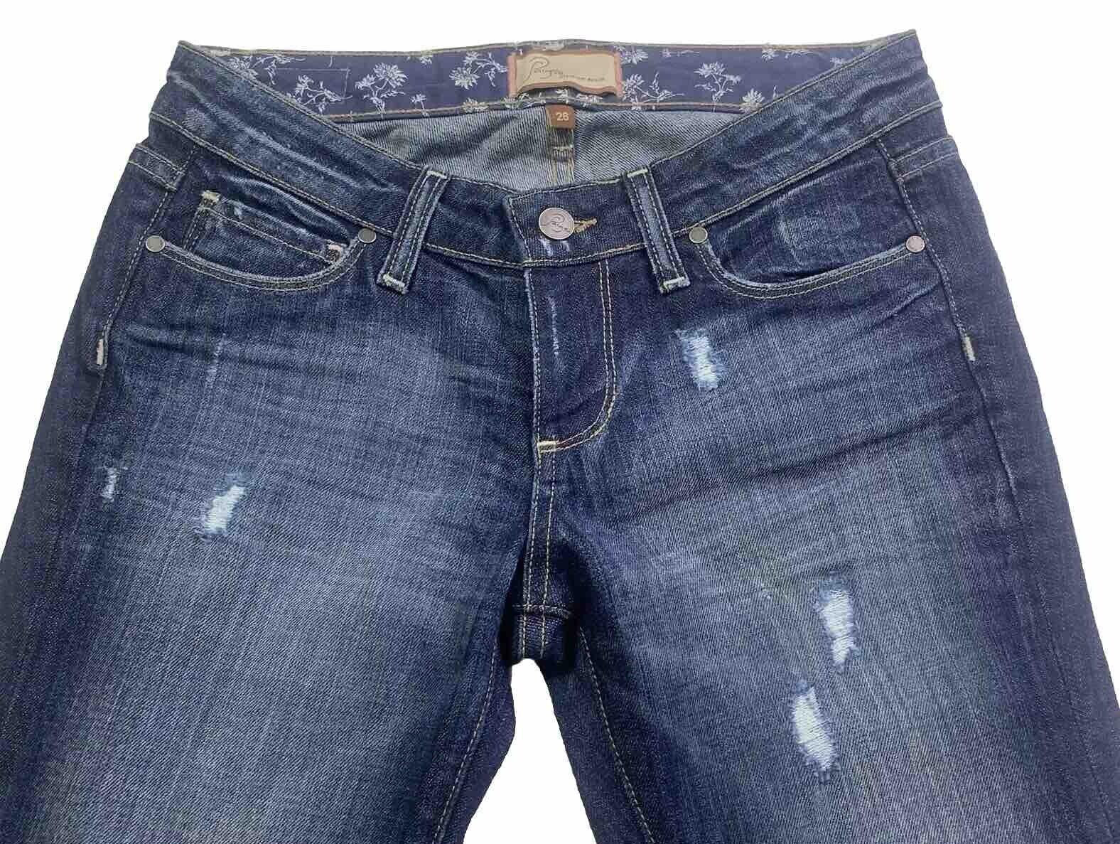 Jeans Paige Skyline para mujer, talla 26, ajustados, con pierna al tobillo, tiro bajo, desgastados, ancho 28 x 29 L