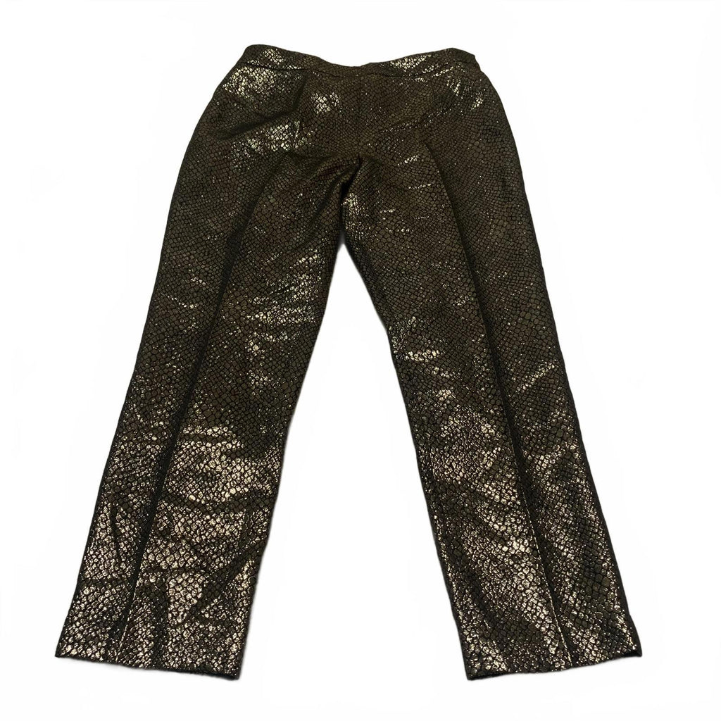 Pantalones Anne Klein para mujer, talla 8, con estampado de piel de serpiente en negro y dorado metalizado