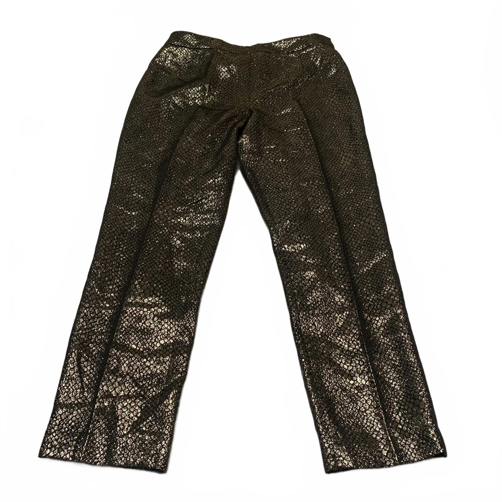 Pantalones Anne Klein para mujer, talla 8, con estampado de piel de serpiente en negro y dorado metalizado