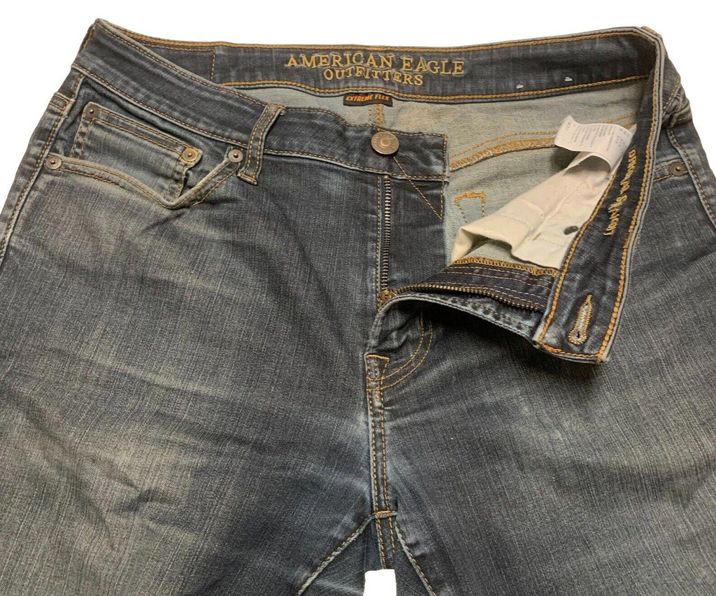 Vaqueros rectos American Eagle Outfitters para hombre, denim flexible con lavado azul oscuro, talla 32/34