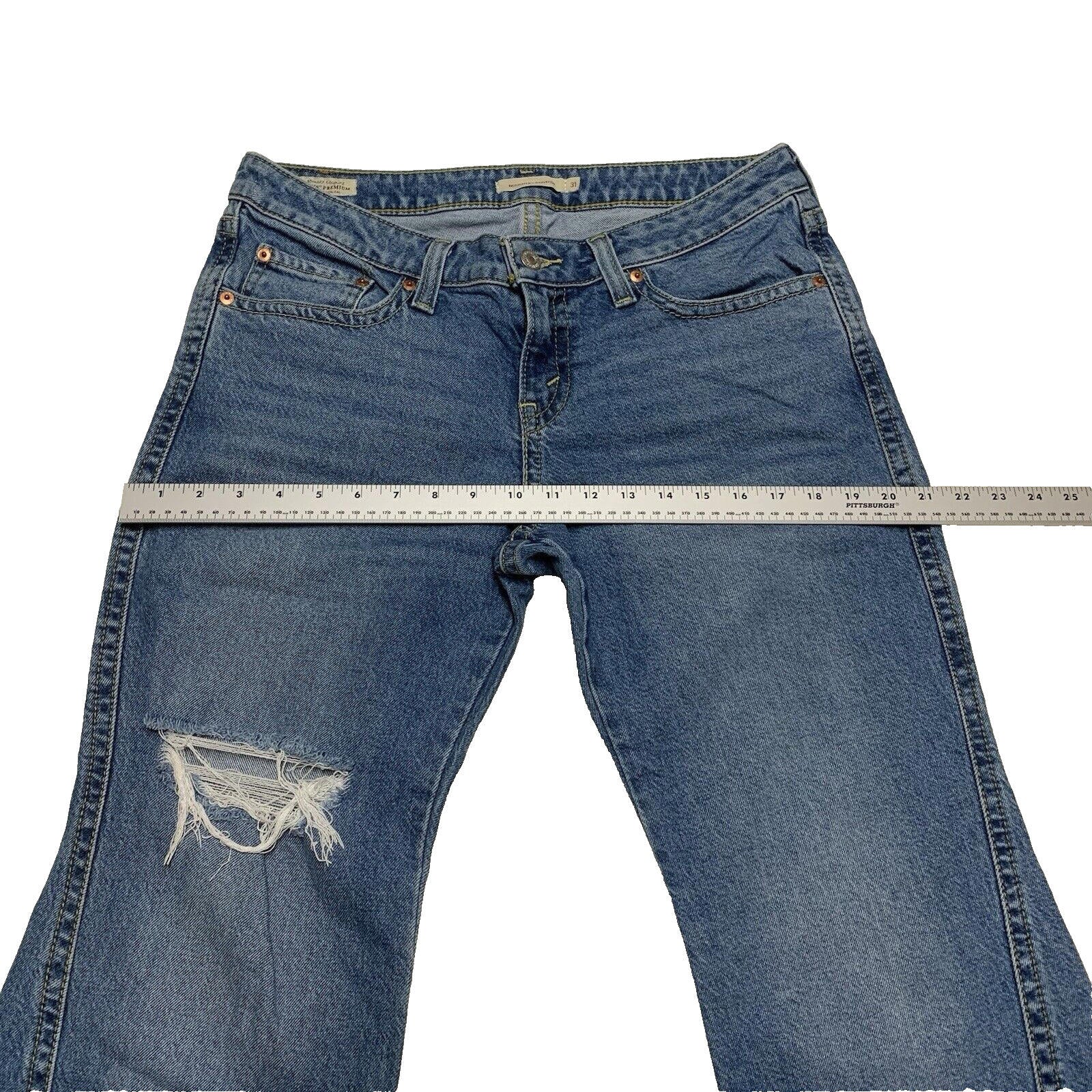 Vaqueros Levi's Premium para mujer, corte acampanado azul, bolsillo con solapa, talla 31/30