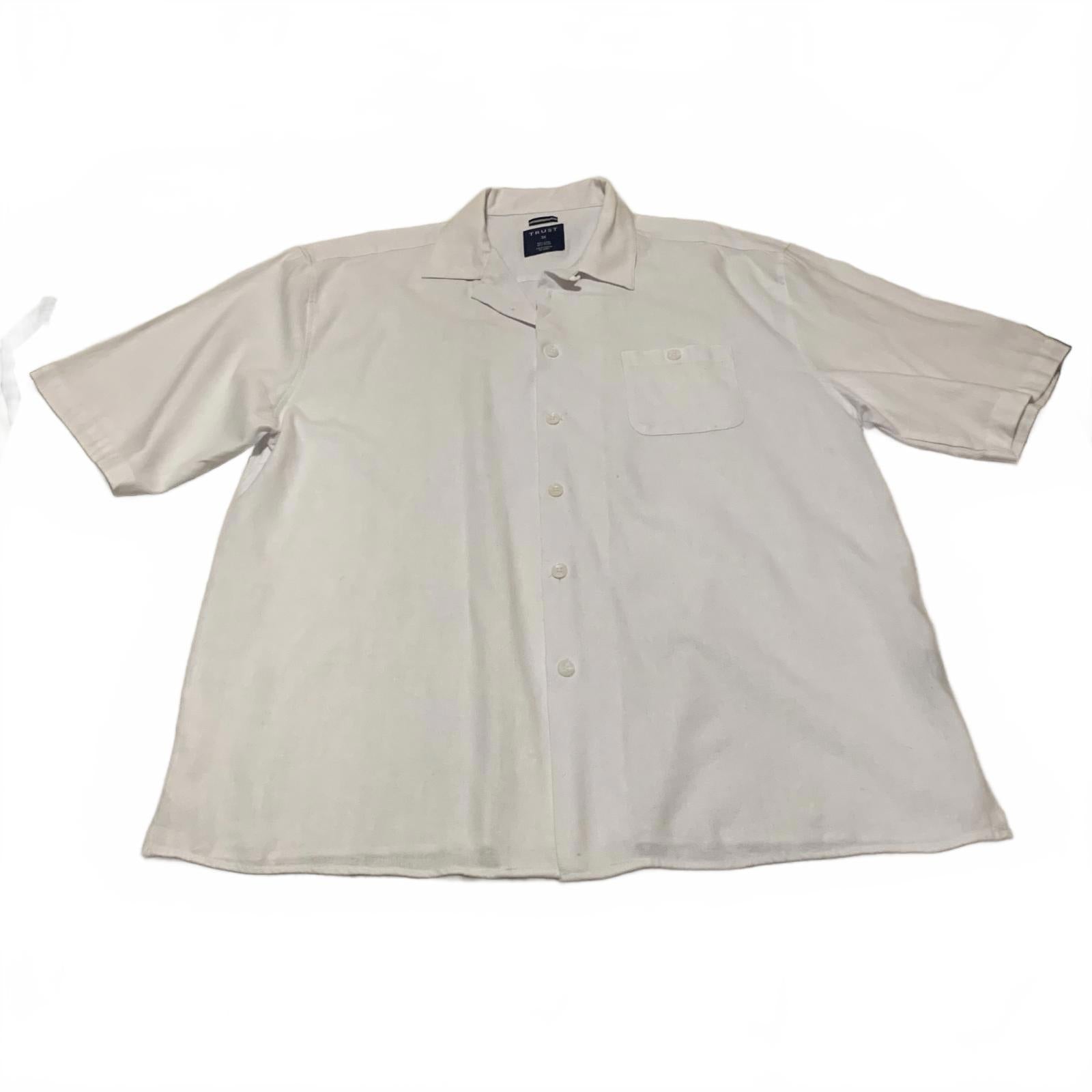 Vtg 90s Trust Men's 3X White Linen Rayon Short Sleeve  Casual Beach 3XL Shirt