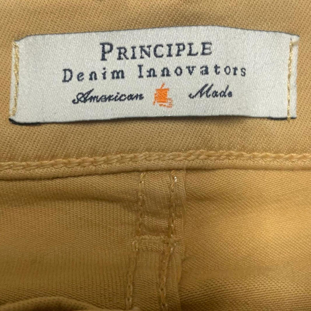 Pantalones de mezclilla Principle Innovators, talla 29, amarillos, con dobladillo deshilachado, ancho 30 x 27 L, EE. UU.