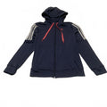 Adidas Women's Size S Navy Blue Hooded Zip-Up Hoodie Sweater 3 Stripes