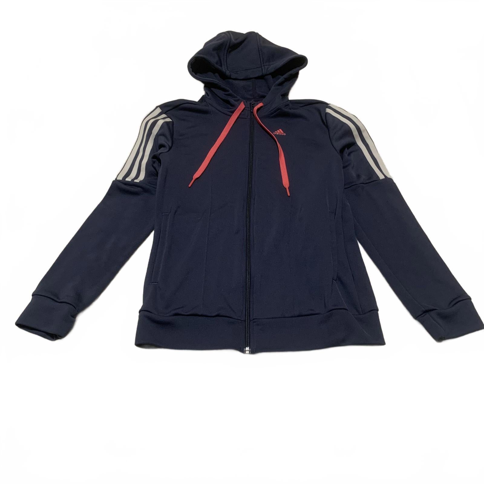 Sudadera con capucha y cremallera Adidas para mujer, talla S, azul marino, 3 rayas