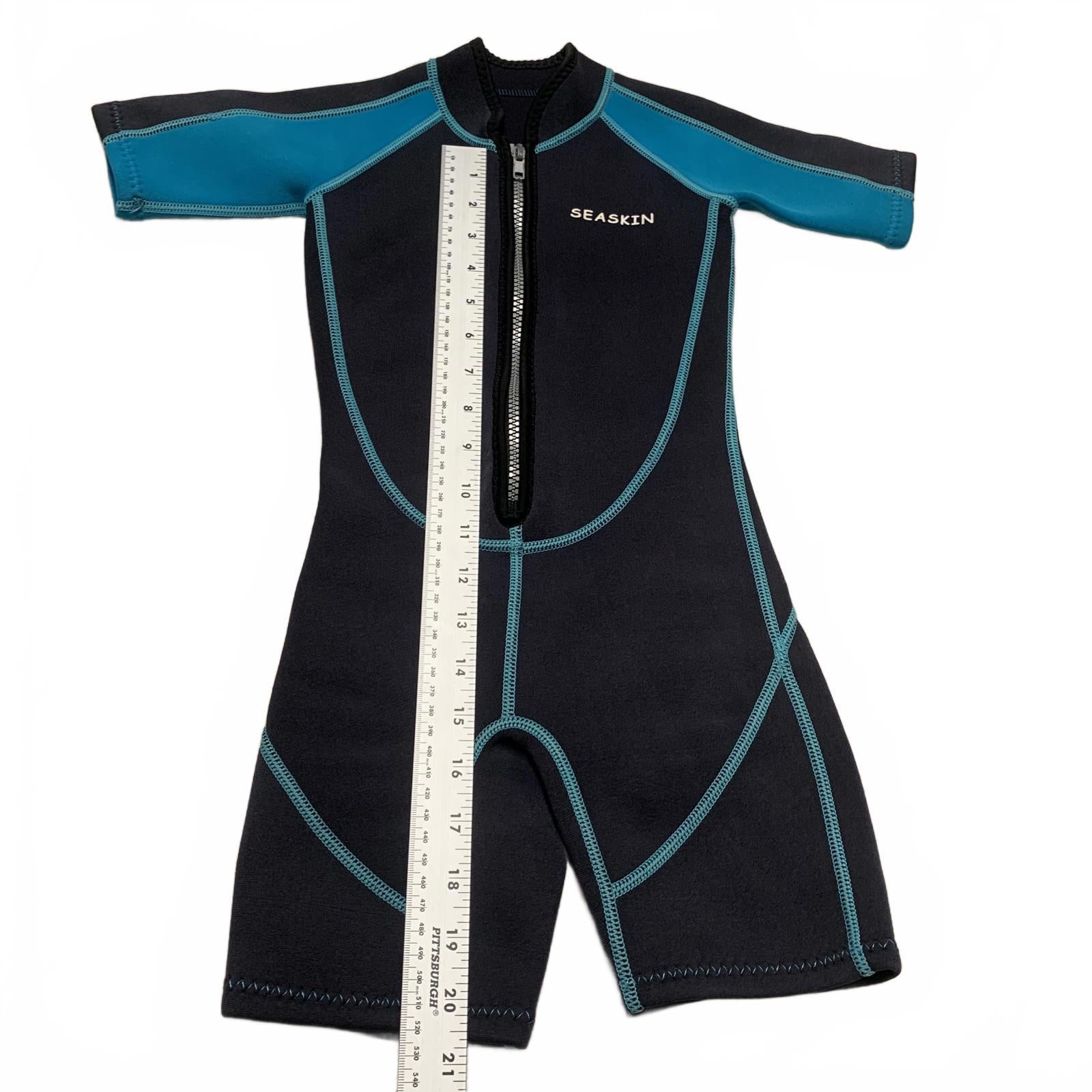 Traje de baño unisex Seaskin para niños, talla 3, color negro y verde azulado, de manga corta